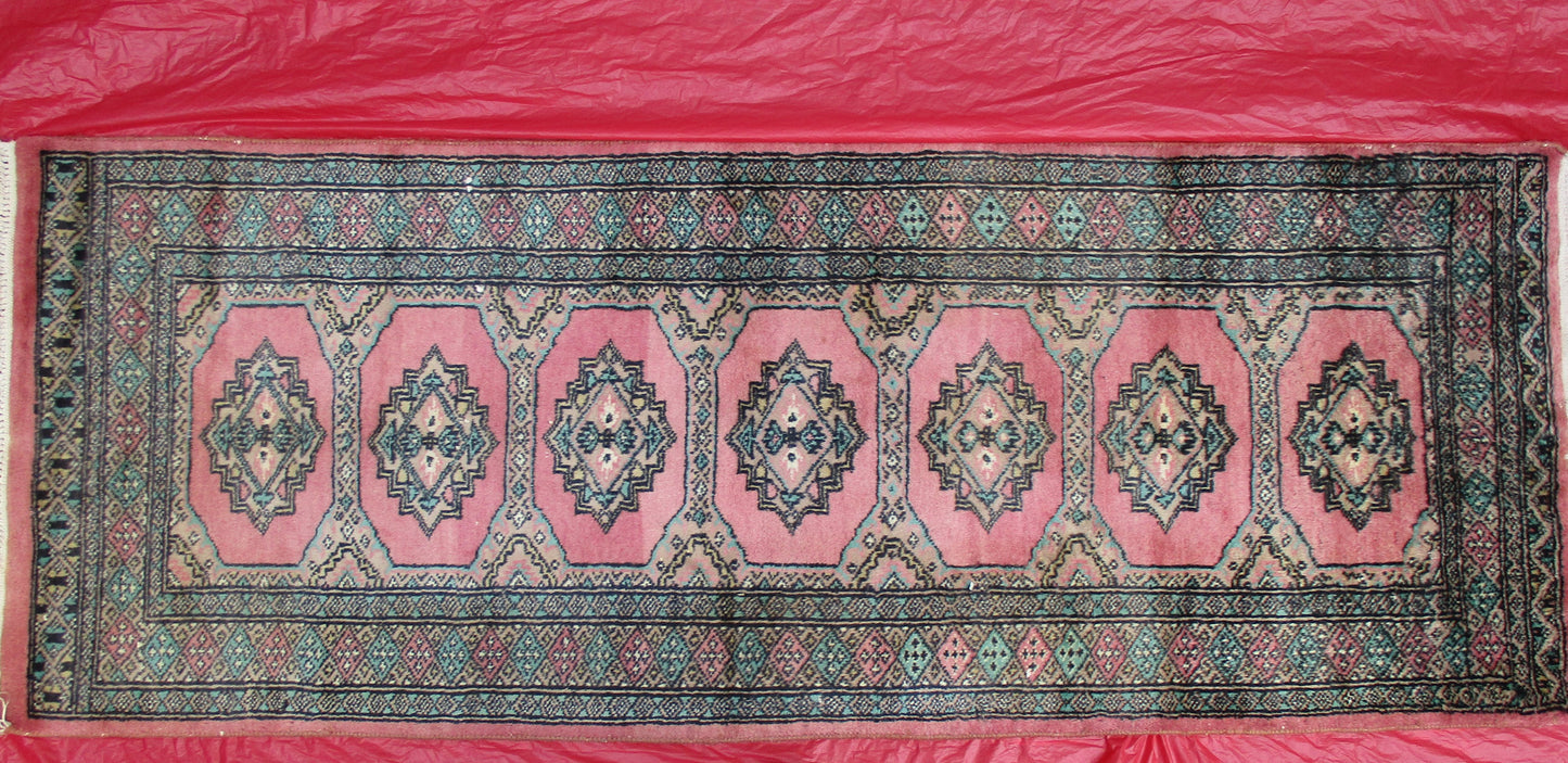 Persian Pink Tribal Balouch Geometric Runner Rug Carpet Oushak