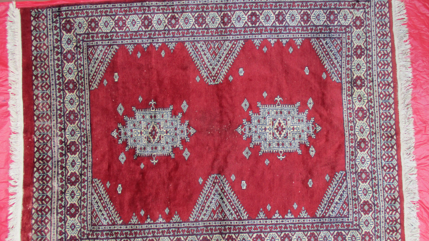 [SOLD] Persian Hand Knotted Burgundy Red Tan Balouch Wool Rug