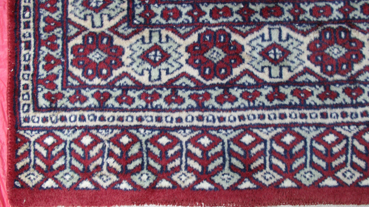 [SOLD] Persian Hand Knotted Burgundy Red Tan Balouch Wool Rug