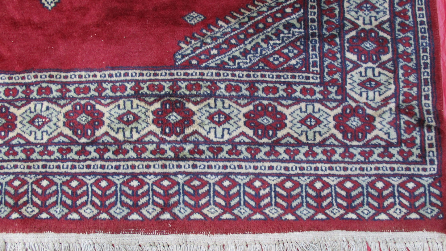 [SOLD] Persian Hand Knotted Burgundy Red Tan Balouch Wool Rug
