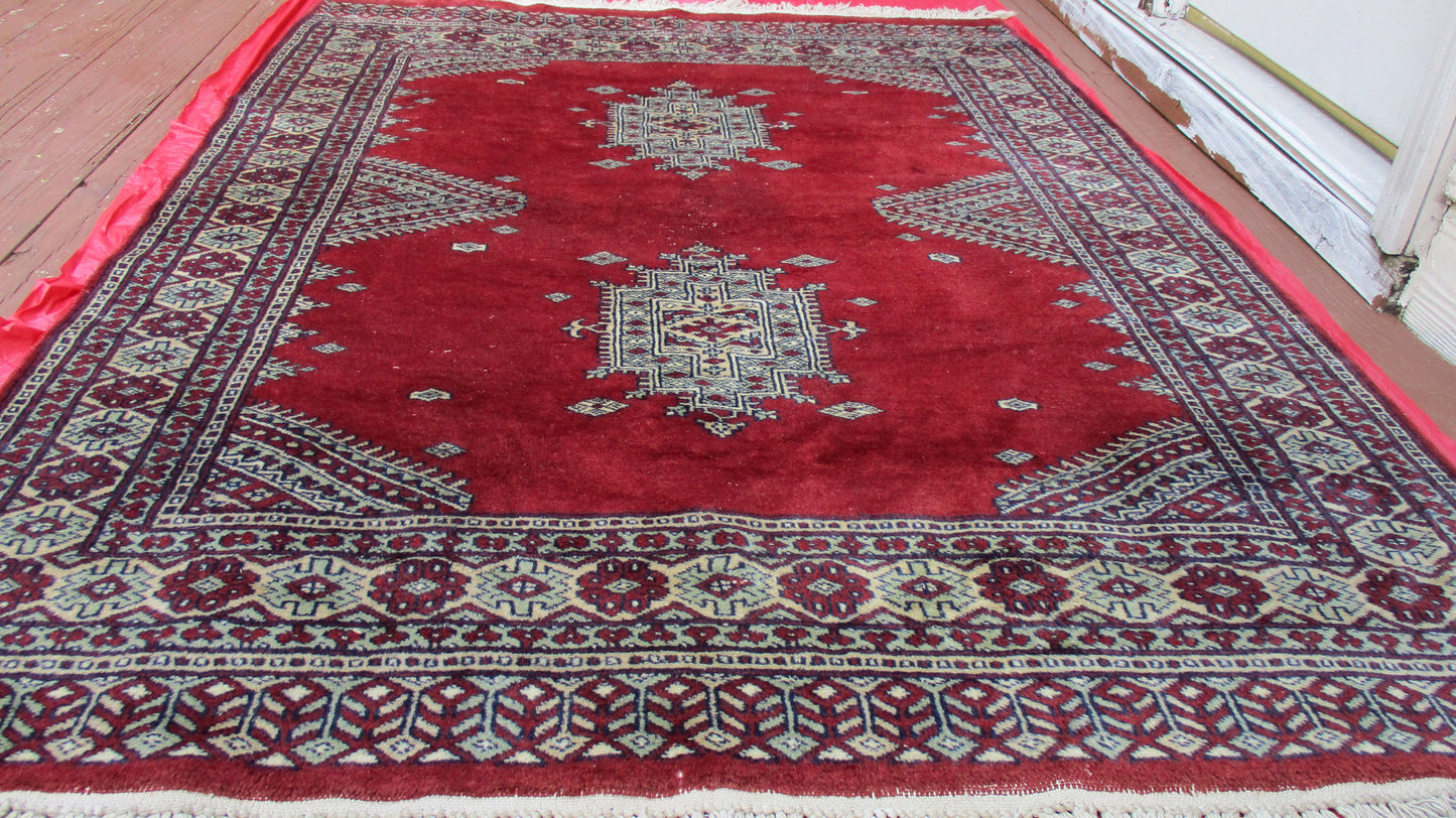 [SOLD] Persian Hand Knotted Burgundy Red Tan Balouch Wool Rug