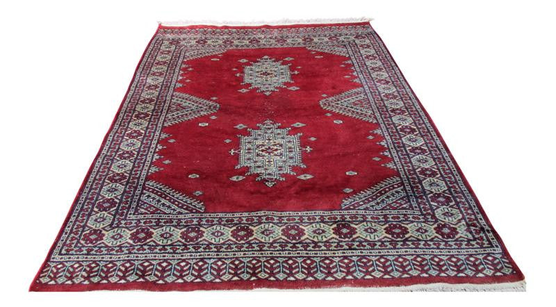 [SOLD] Persian Hand Knotted Burgundy Red Tan Balouch Wool Rug