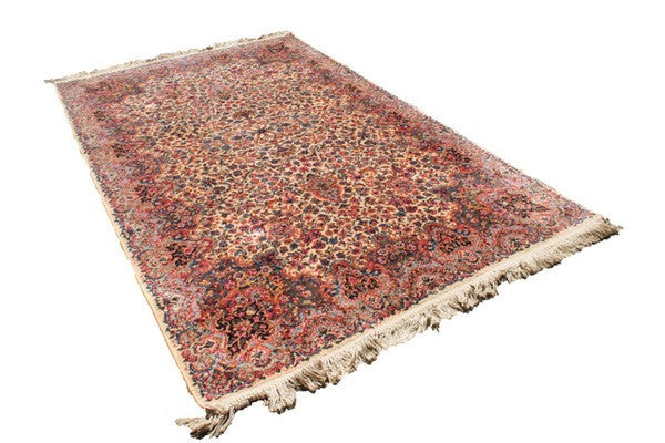 [SOLD] Antique Vintage Karastan Kirman Floral Wool Area Rug Carpet 1940s