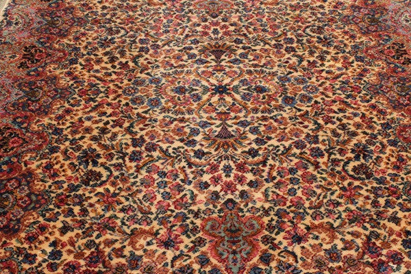 [SOLD] Antique Vintage Karastan Kirman Floral Wool Area Rug Carpet 1940s