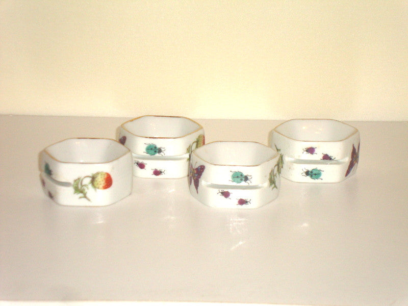[VINTAGE] SET OF 4 LADYBUG & BUTTERFLY DESIGN CHINA NAPKIN RINGS Abby Essie