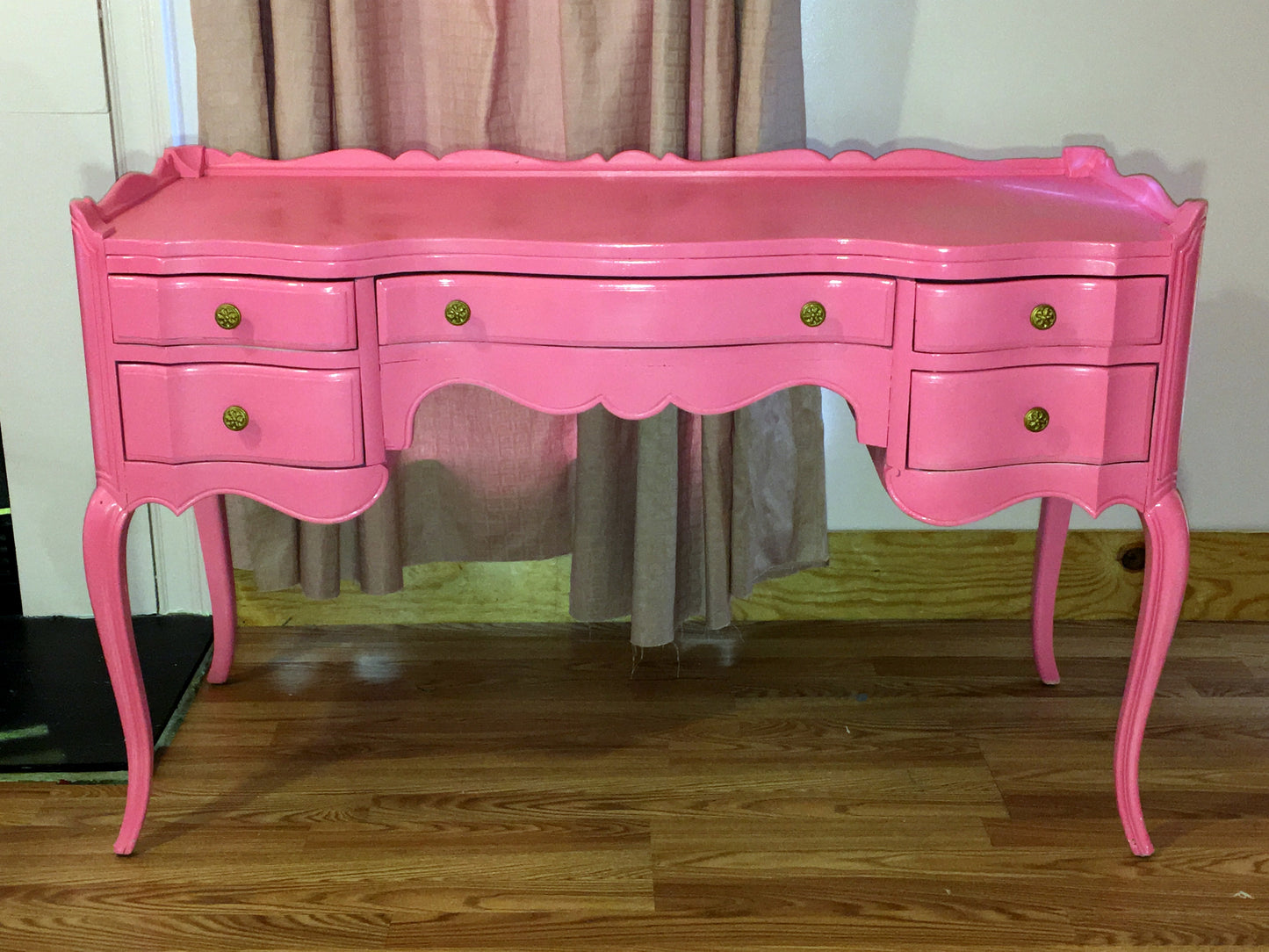 [SOLD] Suga Lane Hollywood Regency French Hot Pink Gold Desk