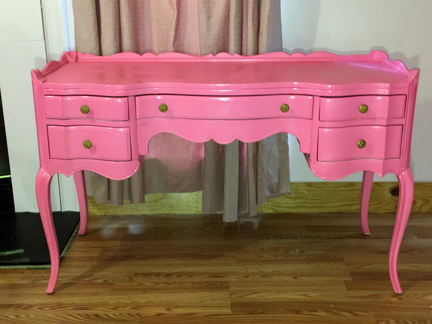 [SOLD] Suga Lane Hollywood Regency French Hot Pink Gold Desk