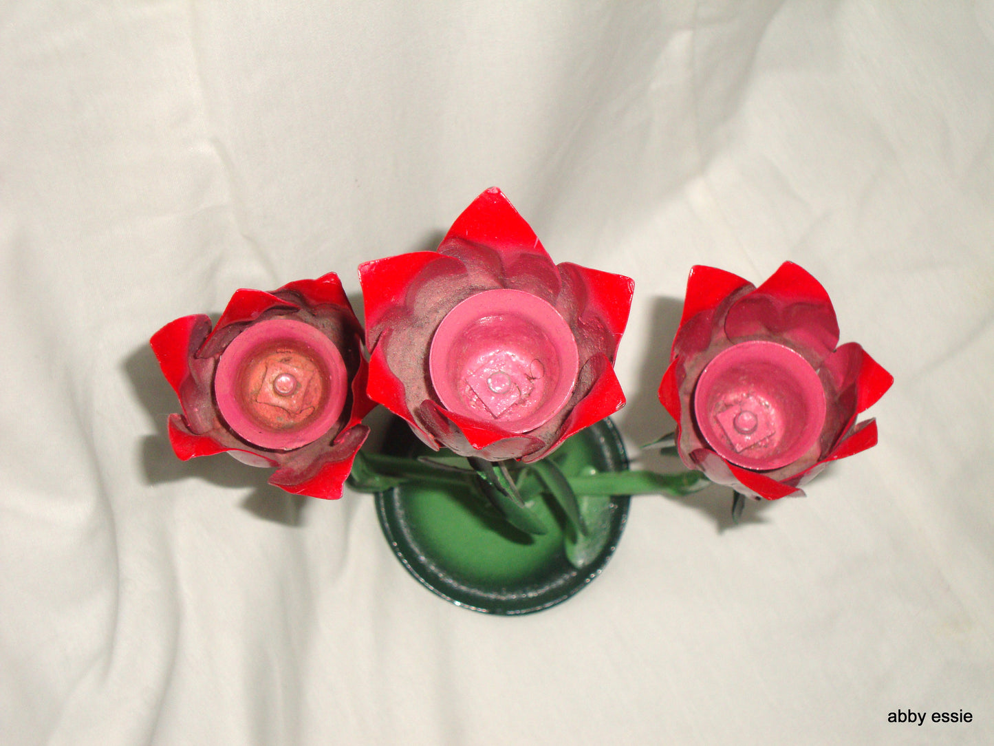 MID CENTURY MODERN JERE VINTAGE METAL SCULPTURE FLORAL RED ROSE CANDLE HOLDER CA Abby Essie