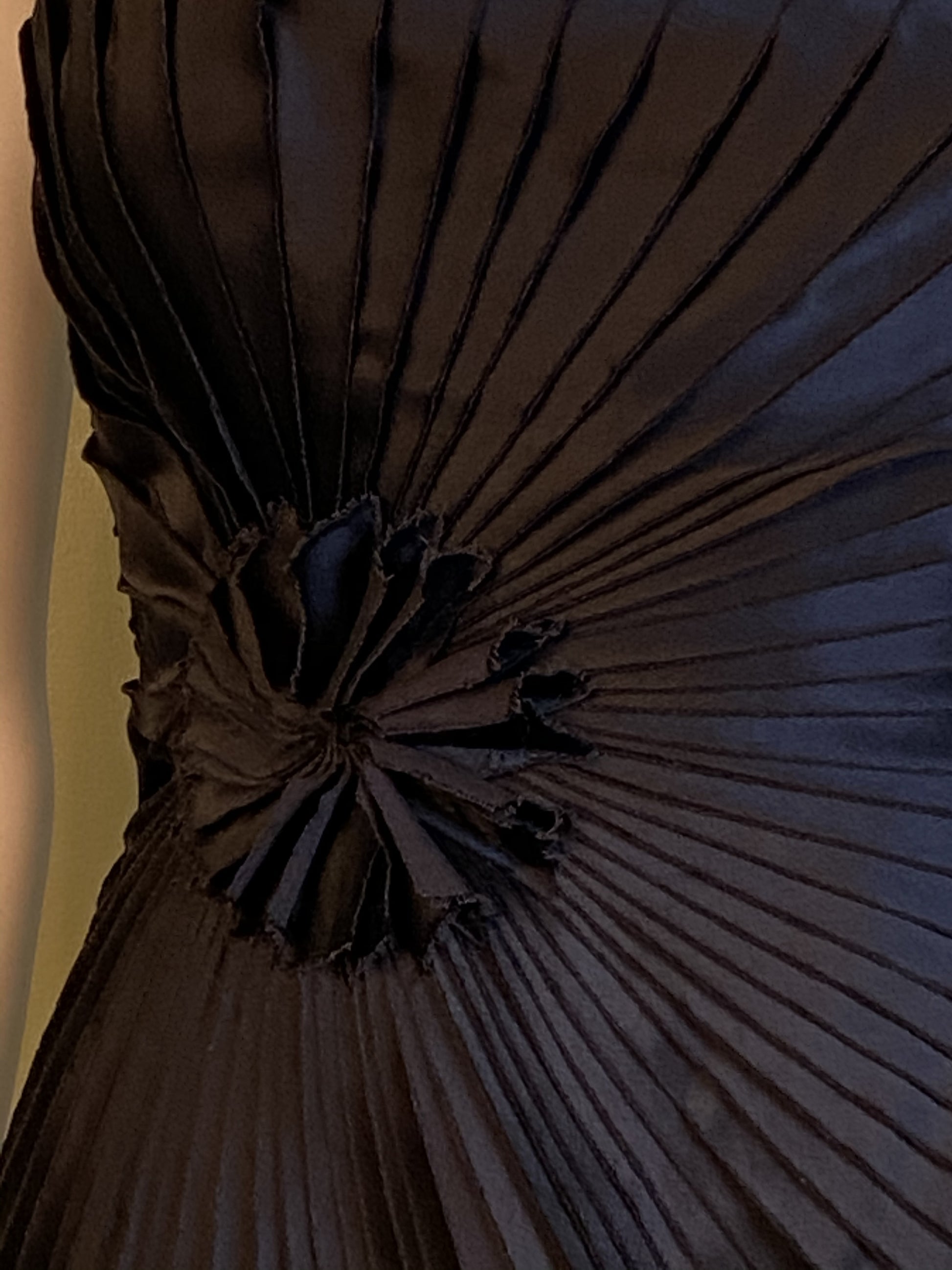 Black Satin Minuet Strapless Pleated Mini Dress ABBY ESSIE Designer & Vintage