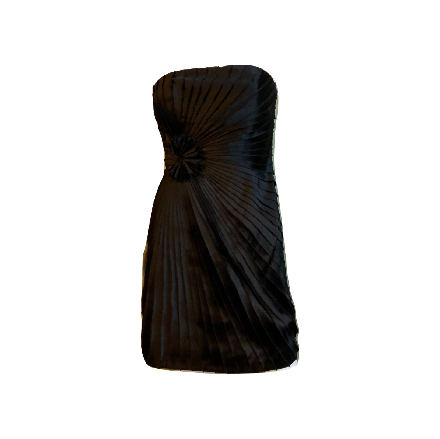 Black Satin Minuet Strapless Pleated Mini Dress ABBY ESSIE Designer & Vintage