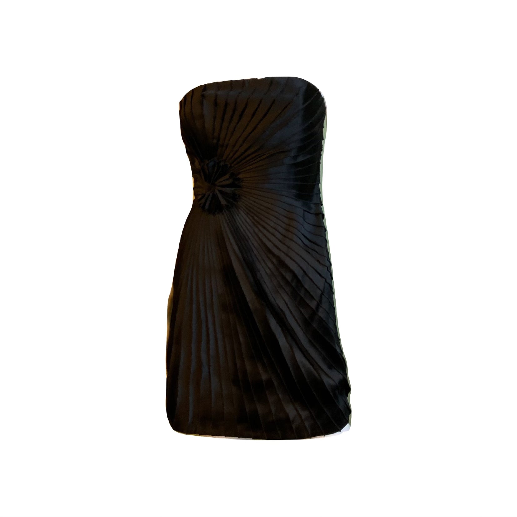 Black Satin Minuet Strapless Pleated Mini Dress ABBY ESSIE Designer & Vintage