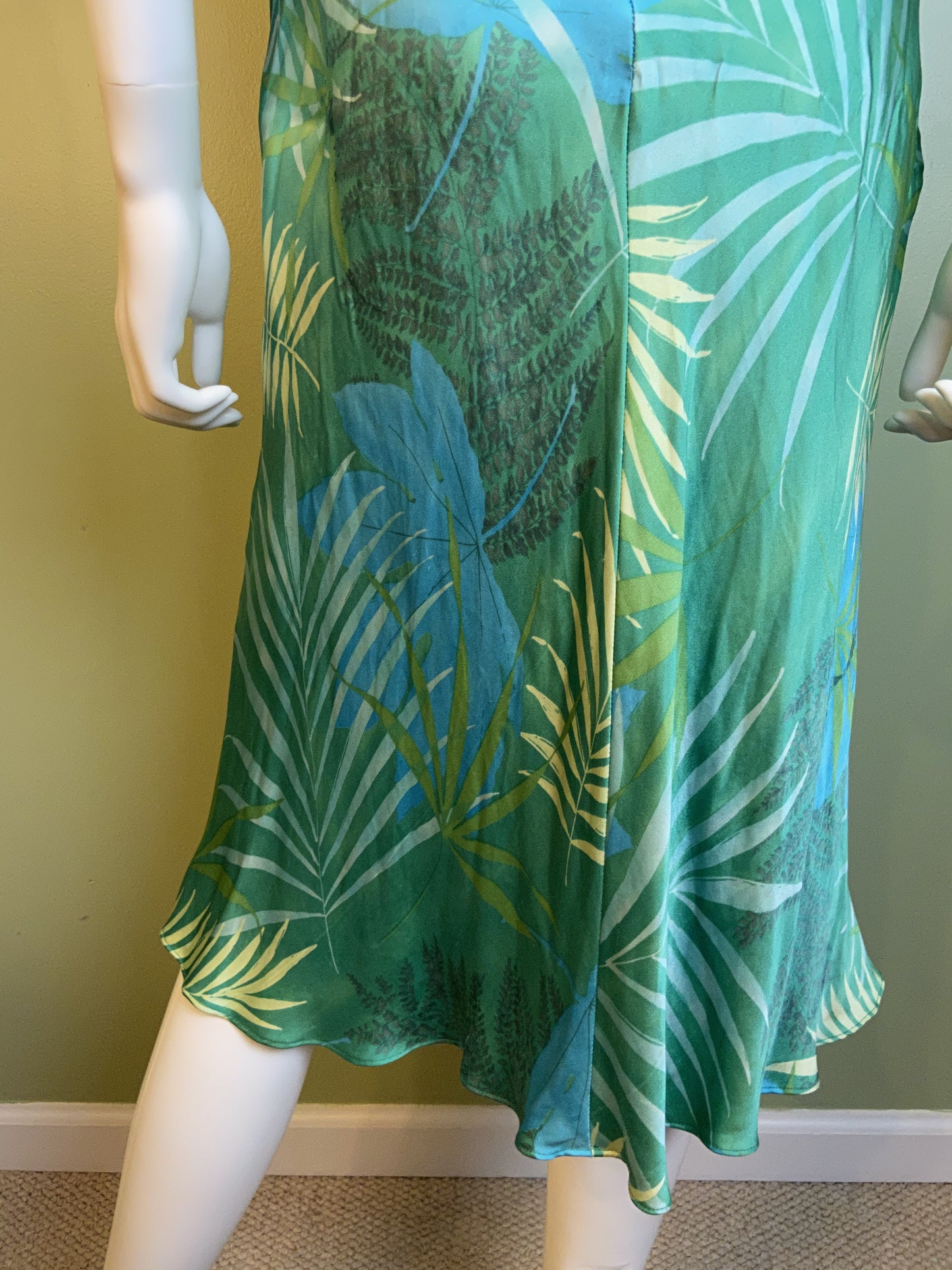 Turquoise Blue Jones New York Green Jungle Print Silk Halter Dress