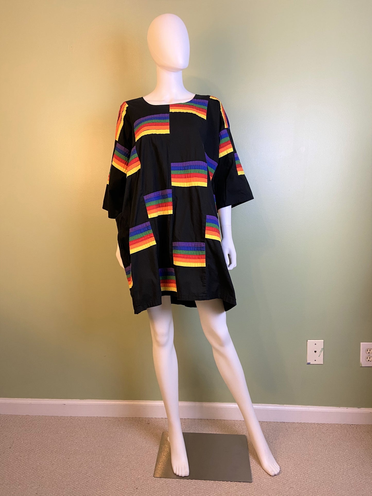 Vintage Exotic African Rainbow Black Kaftan Daishiki Abby Essie