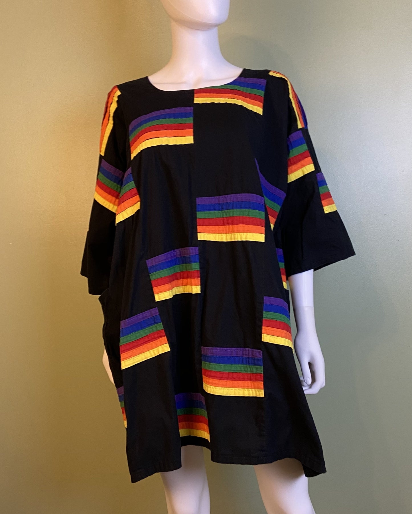 Vintage Exotic African Rainbow Black Kaftan Daishiki Abby Essie