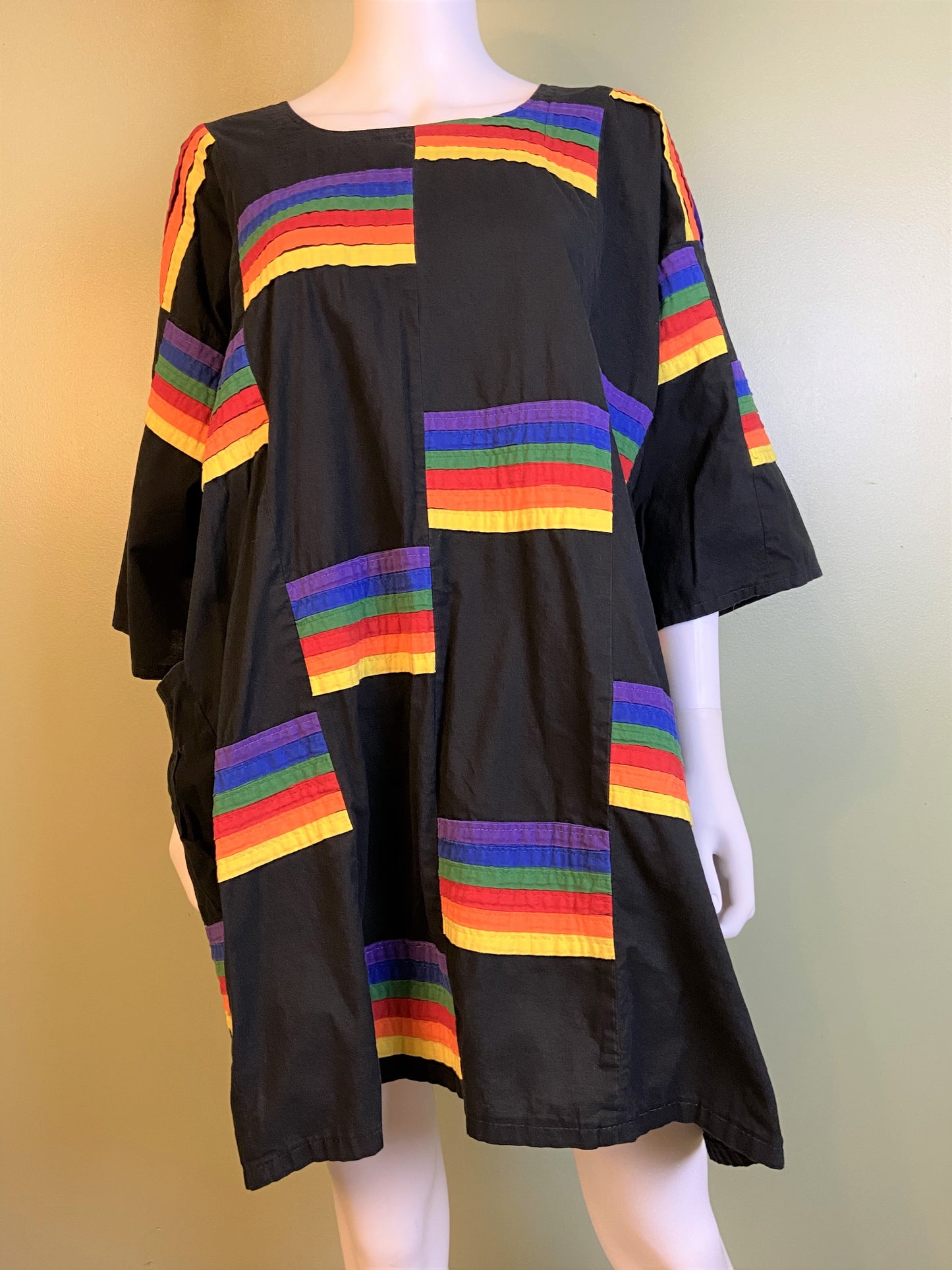 Vintage Exotic African Rainbow Black Kaftan Daishiki Abby Essie