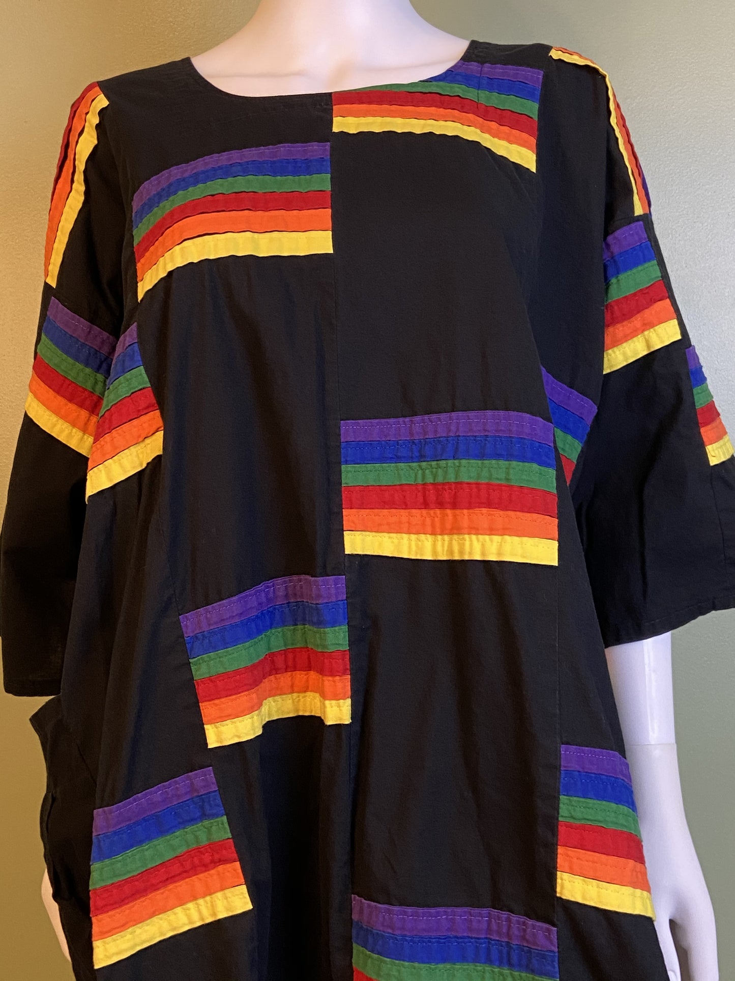 Vintage Exotic African Rainbow Black Kaftan Daishiki Abby Essie