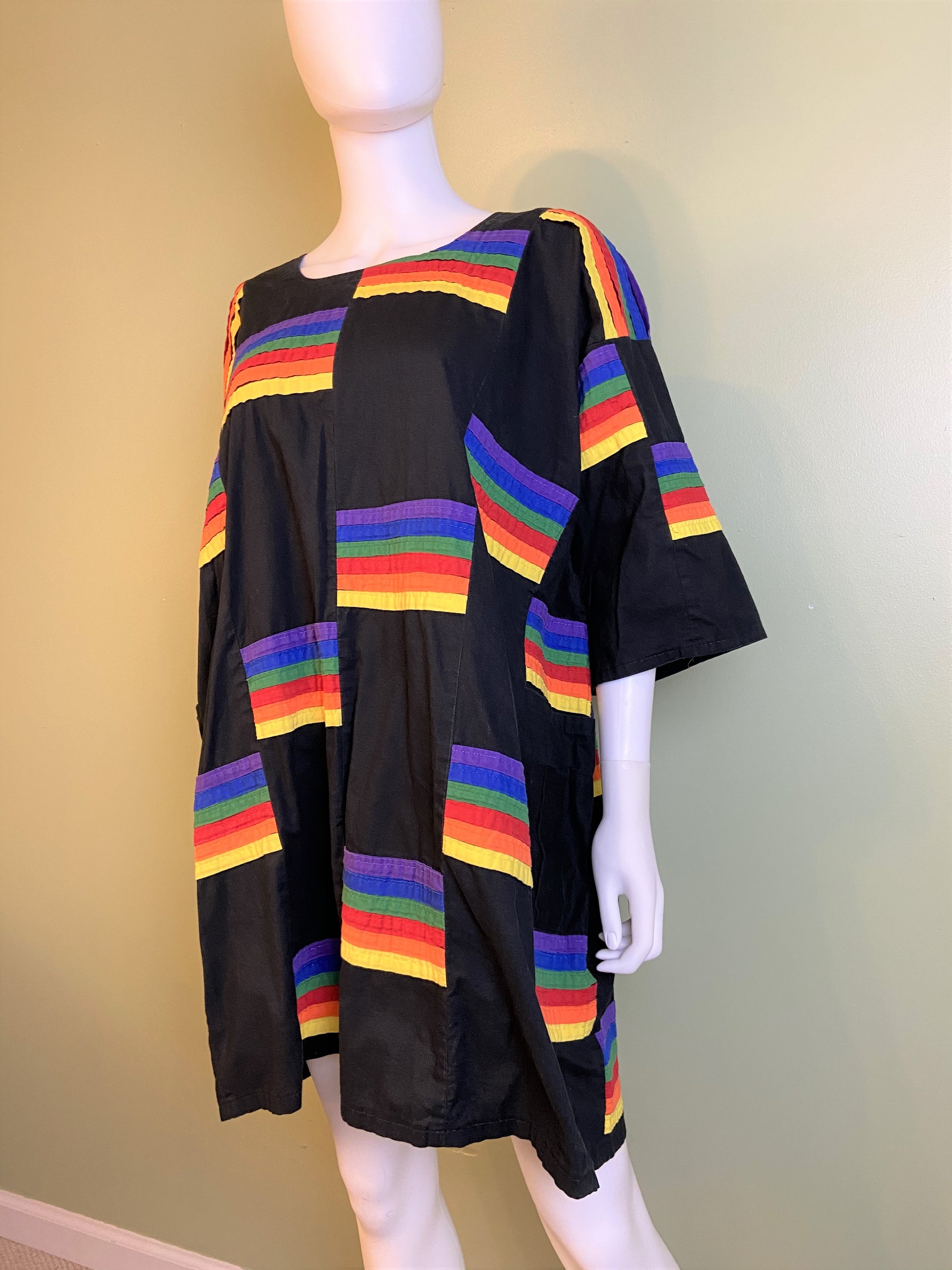 Vintage Exotic African Rainbow Black Kaftan Daishiki Abby Essie