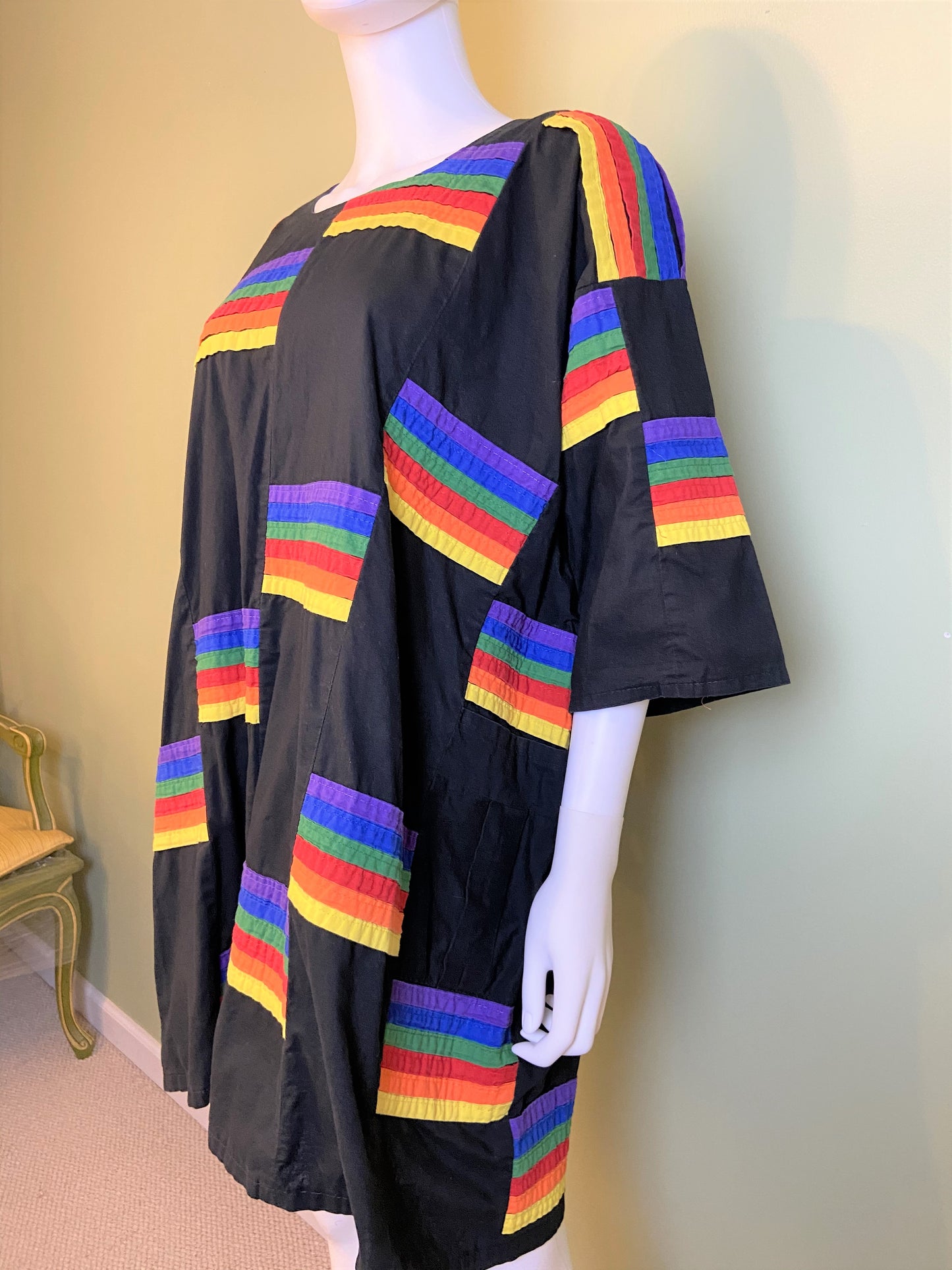 Vintage Exotic African Rainbow Black Kaftan Daishiki Abby Essie