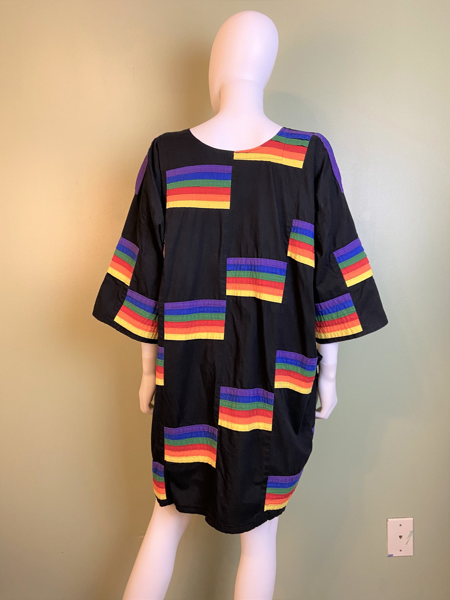 Vintage Exotic African Rainbow Black Kaftan Daishiki Abby Essie