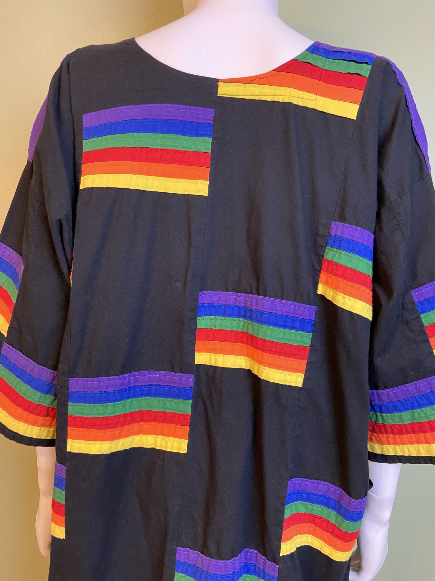 Vintage Exotic African Rainbow Black Kaftan Daishiki Abby Essie