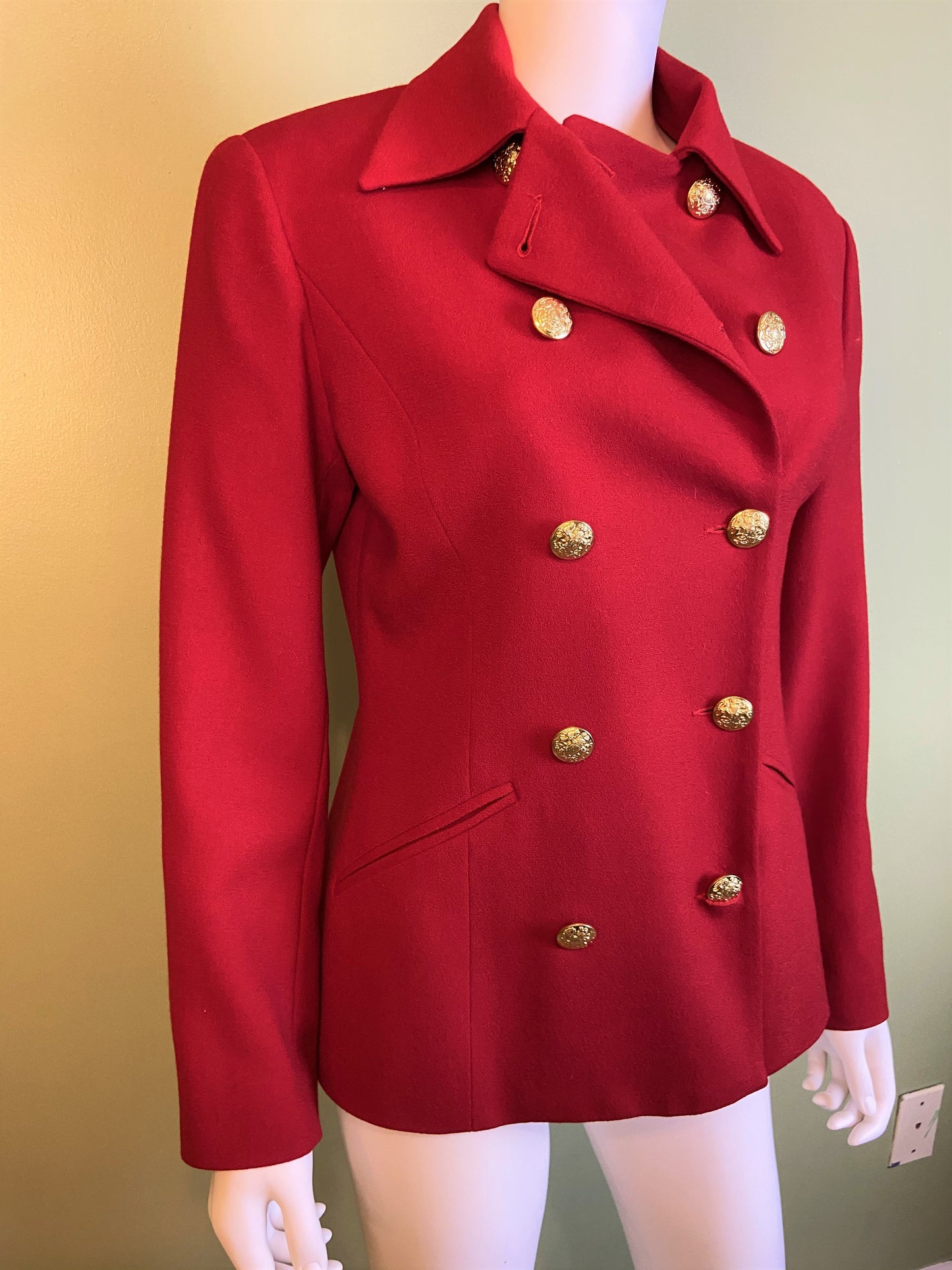Red Wool Double Breasted Blazer