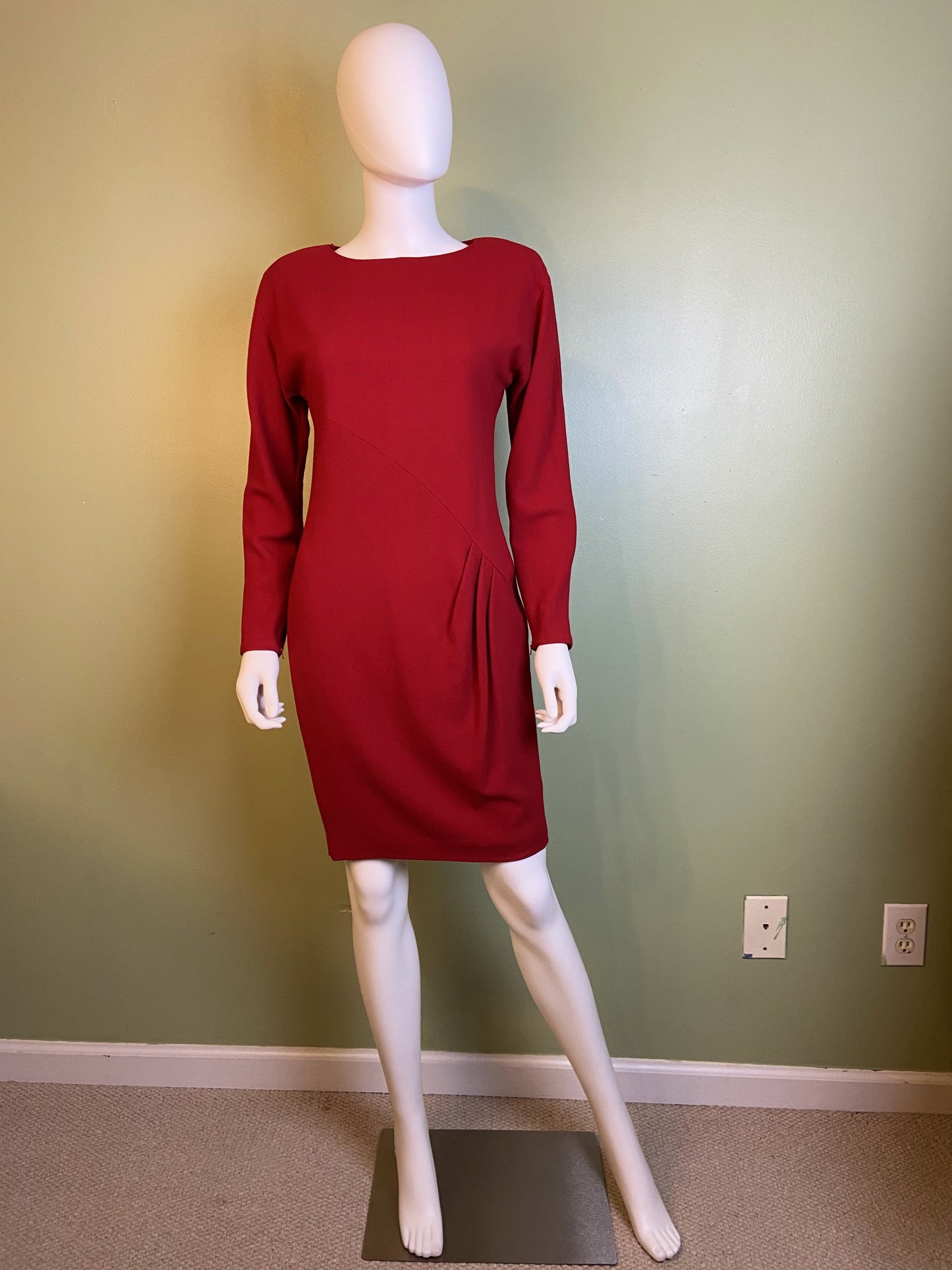 Linda Allard Ellen Tracy Red Wool Fitted Sheath Dress