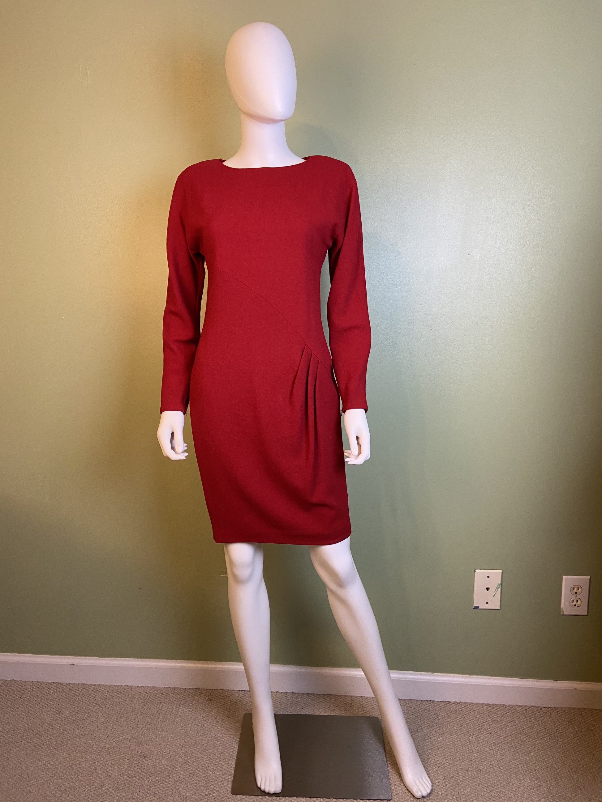 Linda Allard Ellen Tracy Red Wool Fitted Sheath Dress Abby Essie