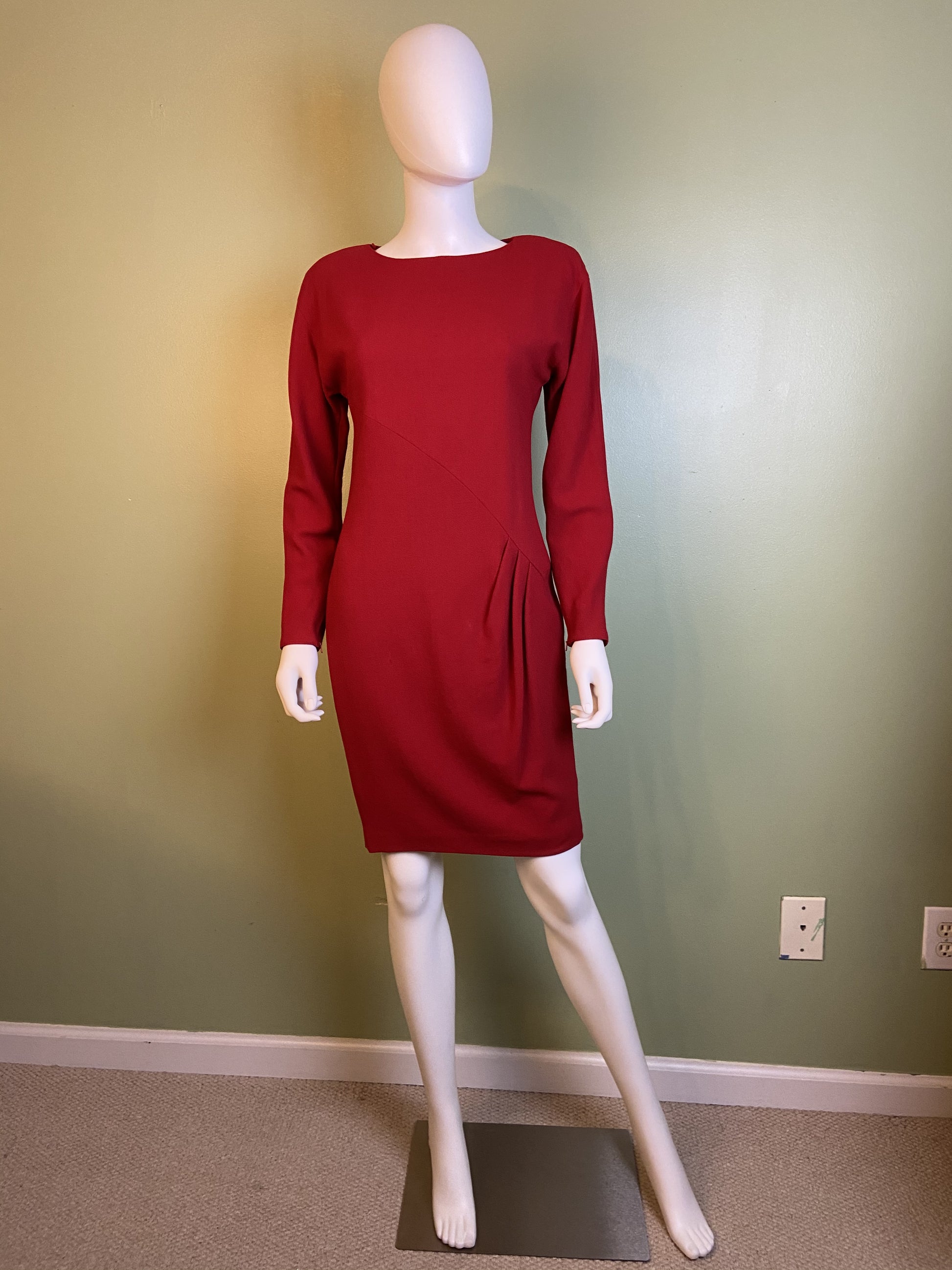Linda Allard Ellen Tracy Red Wool Fitted Sheath Dress Abby Essie