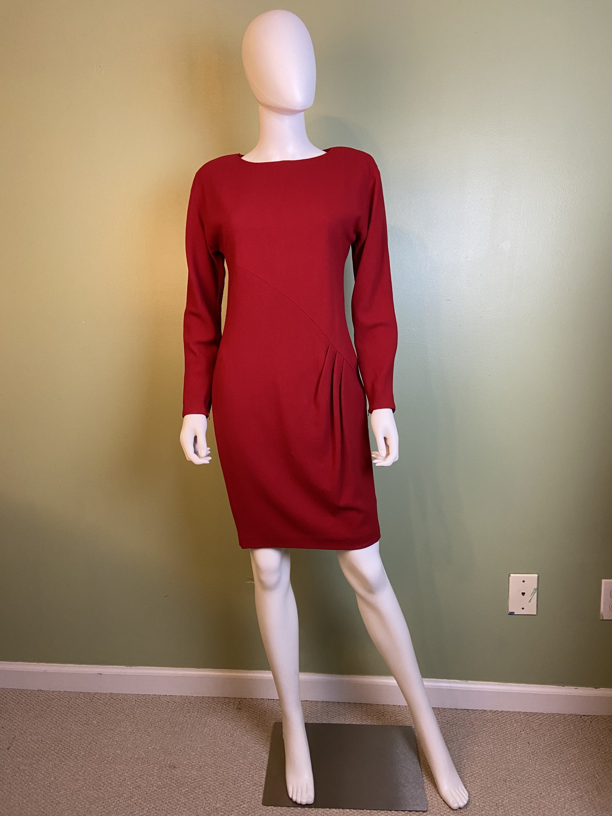 Linda Allard Ellen Tracy Red Wool Fitted Sheath Dress Abby Essie