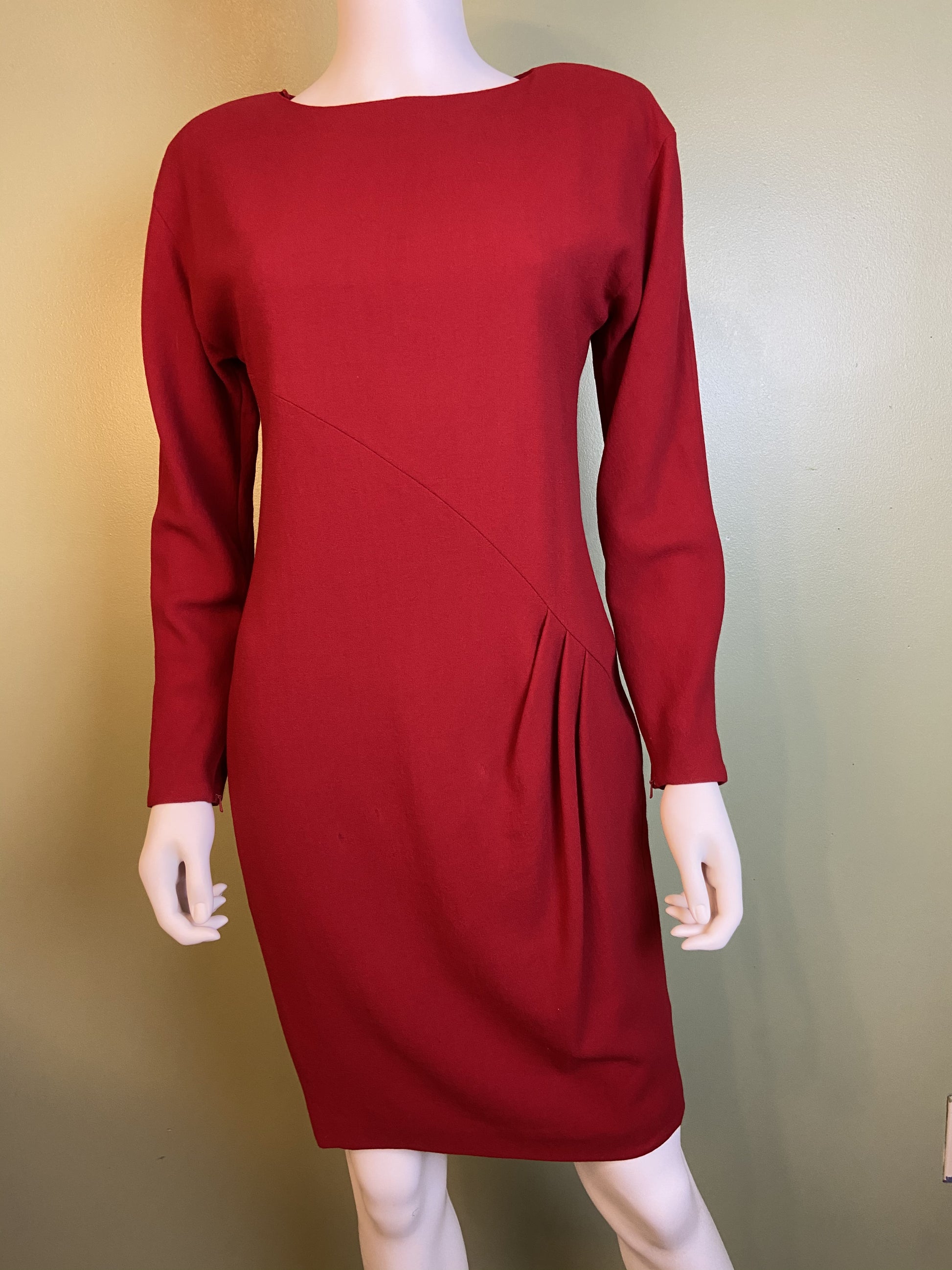 Linda Allard Ellen Tracy Red Wool Fitted Sheath Dress Abby Essie
