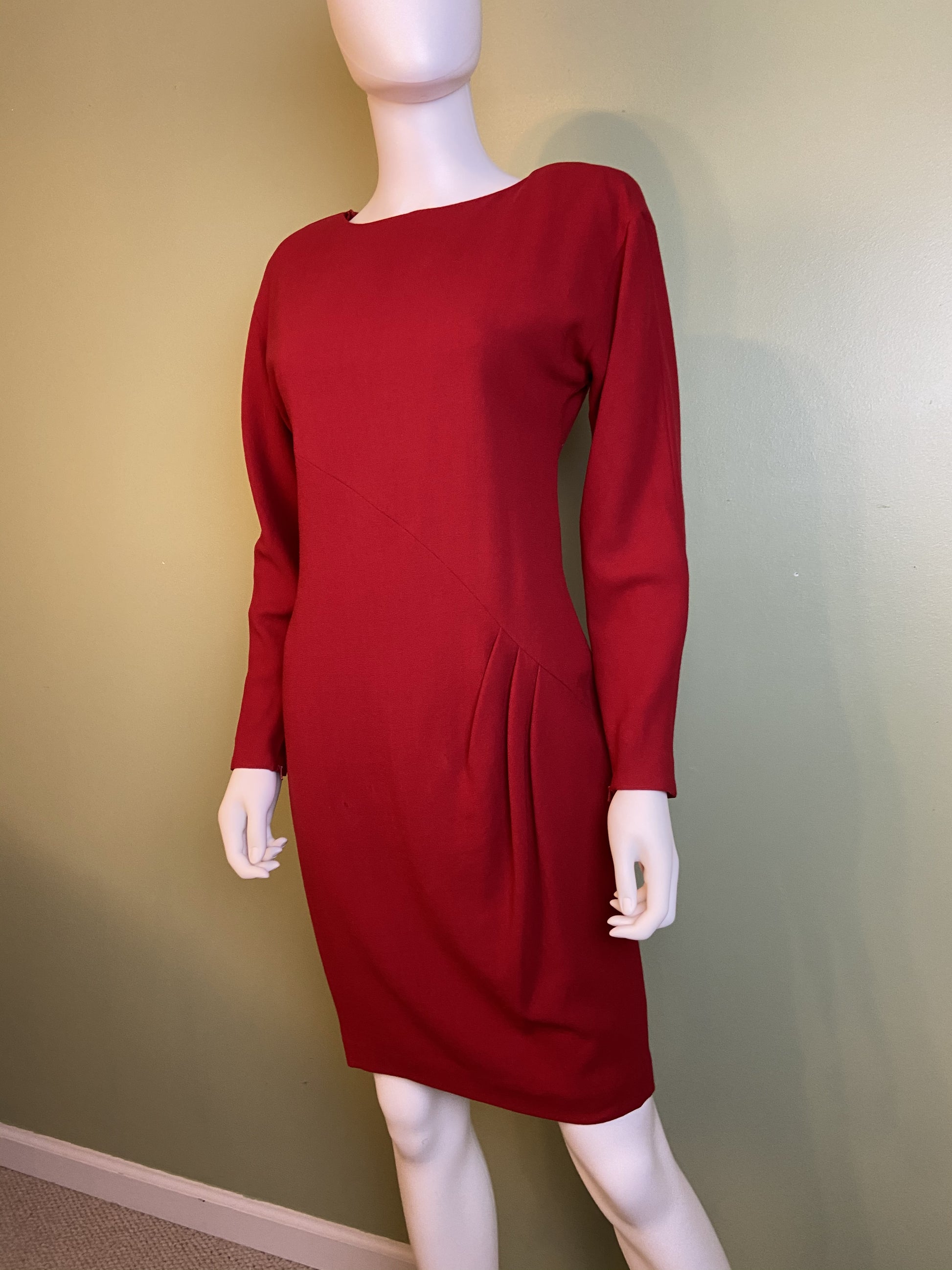 Linda Allard Ellen Tracy Red Wool Fitted Sheath Dress Abby Essie