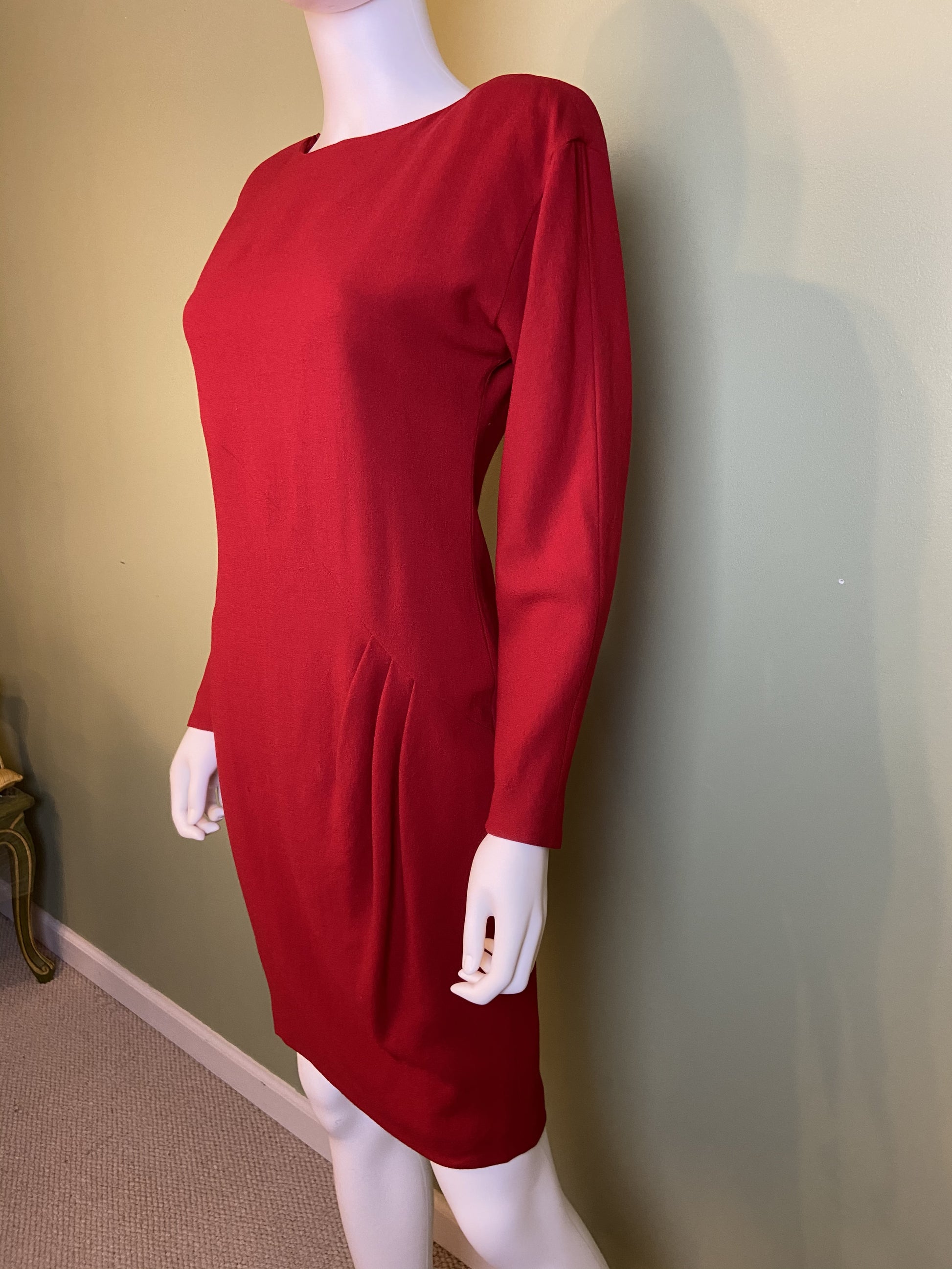 Linda Allard Ellen Tracy Red Wool Fitted Sheath Dress Abby Essie