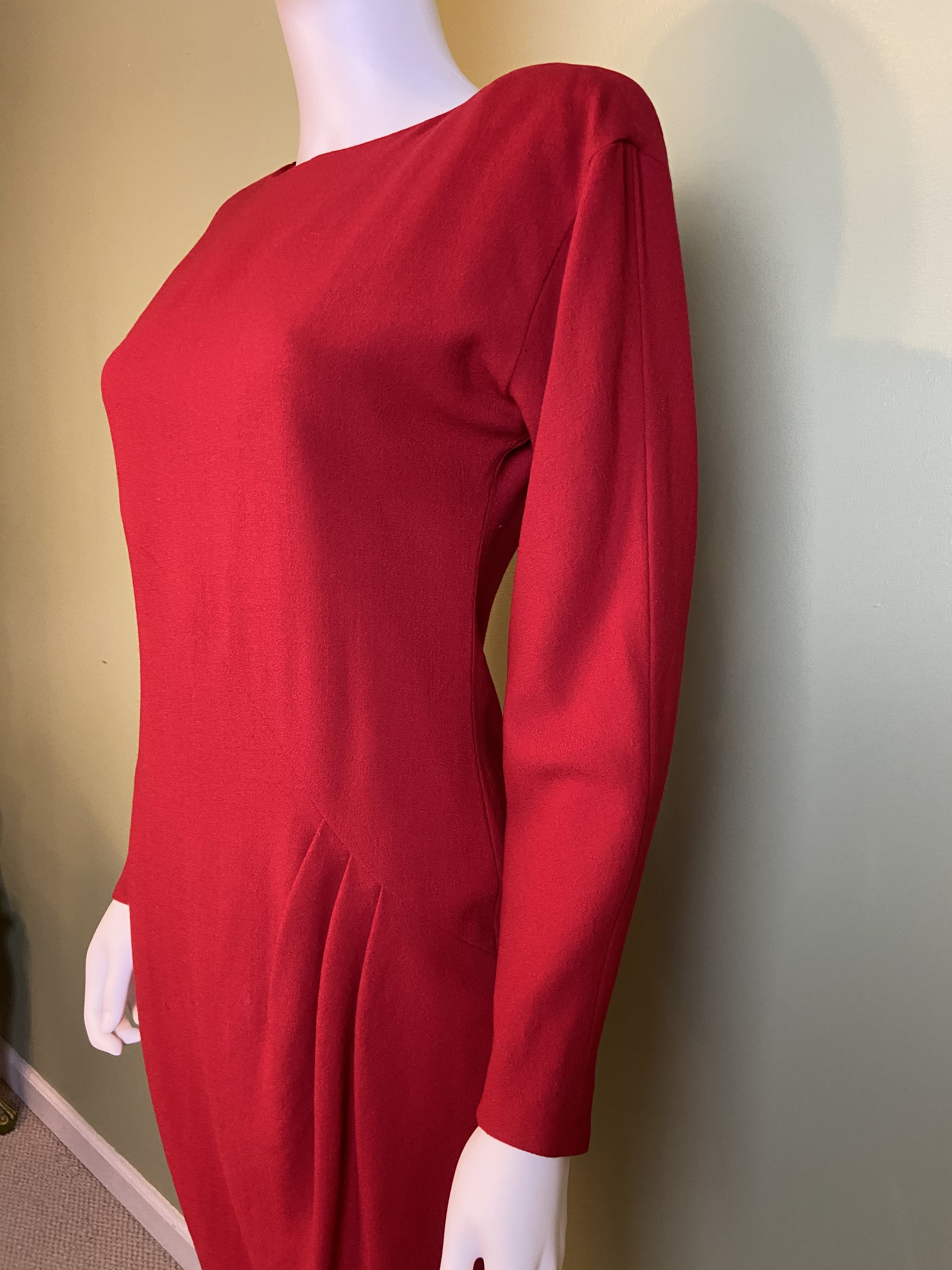 Linda Allard Ellen Tracy Red Wool Fitted Sheath Dress Abby Essie