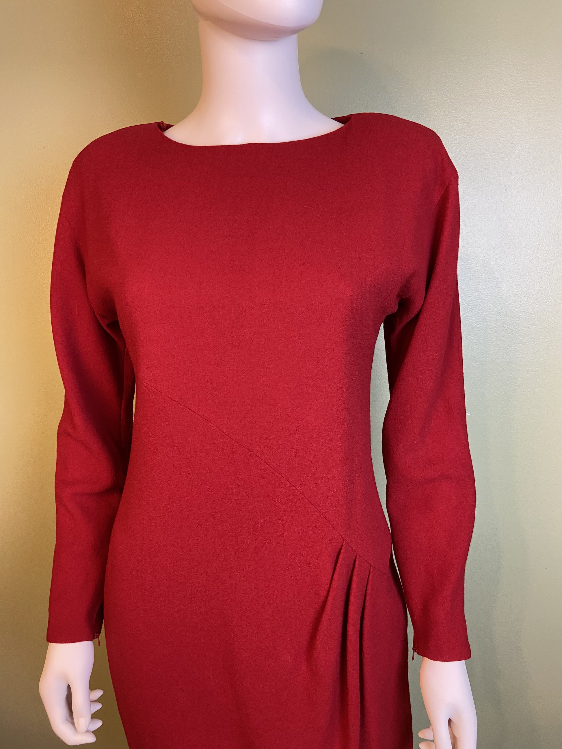 Linda Allard Ellen Tracy Red Wool Fitted Sheath Dress Abby Essie