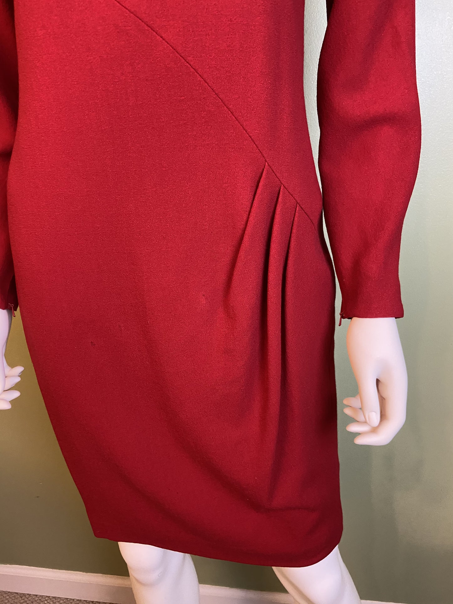 Linda Allard Ellen Tracy Red Wool Fitted Sheath Dress Abby Essie