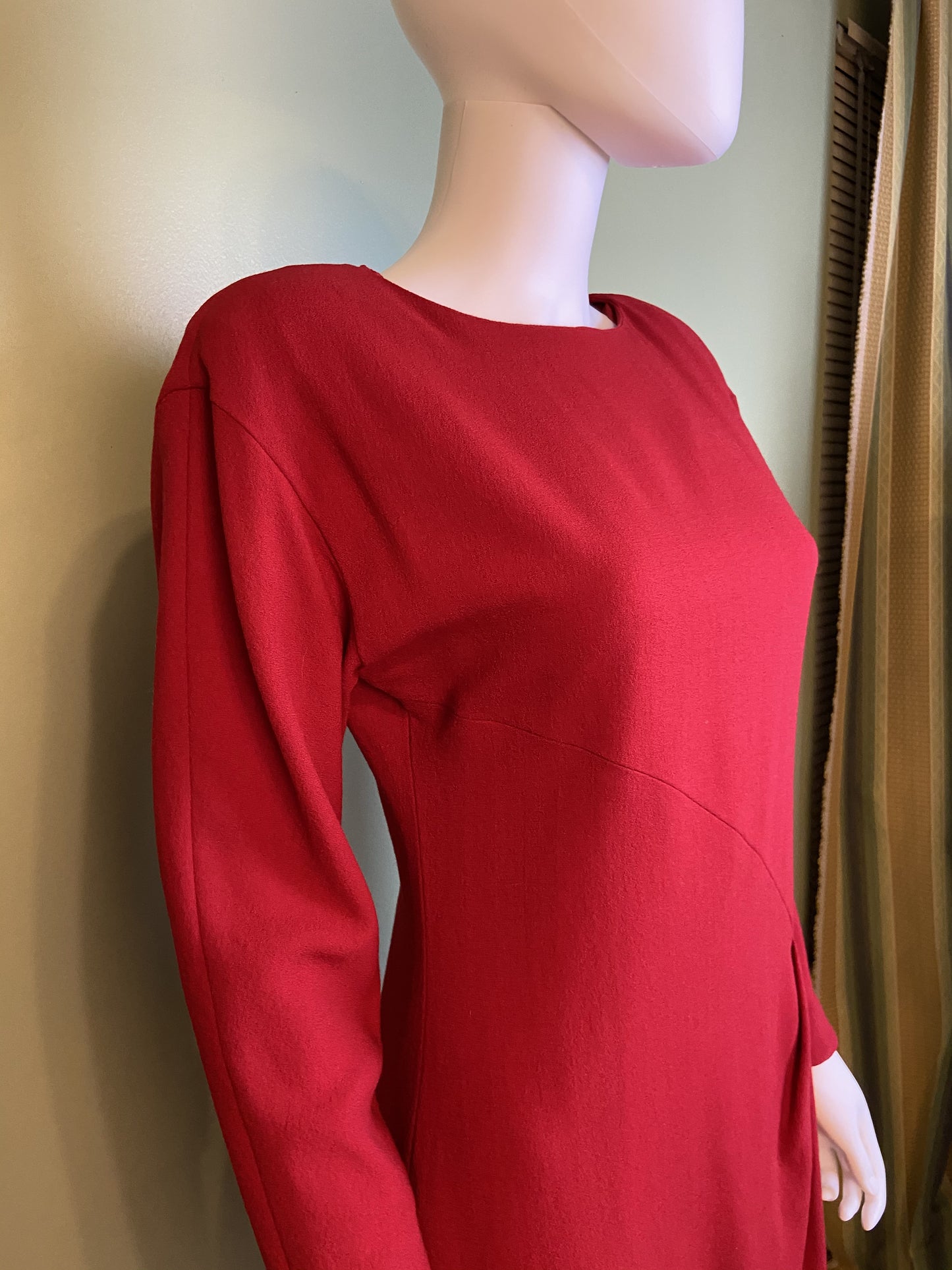 Linda Allard Ellen Tracy Red Wool Fitted Sheath Dress Abby Essie
