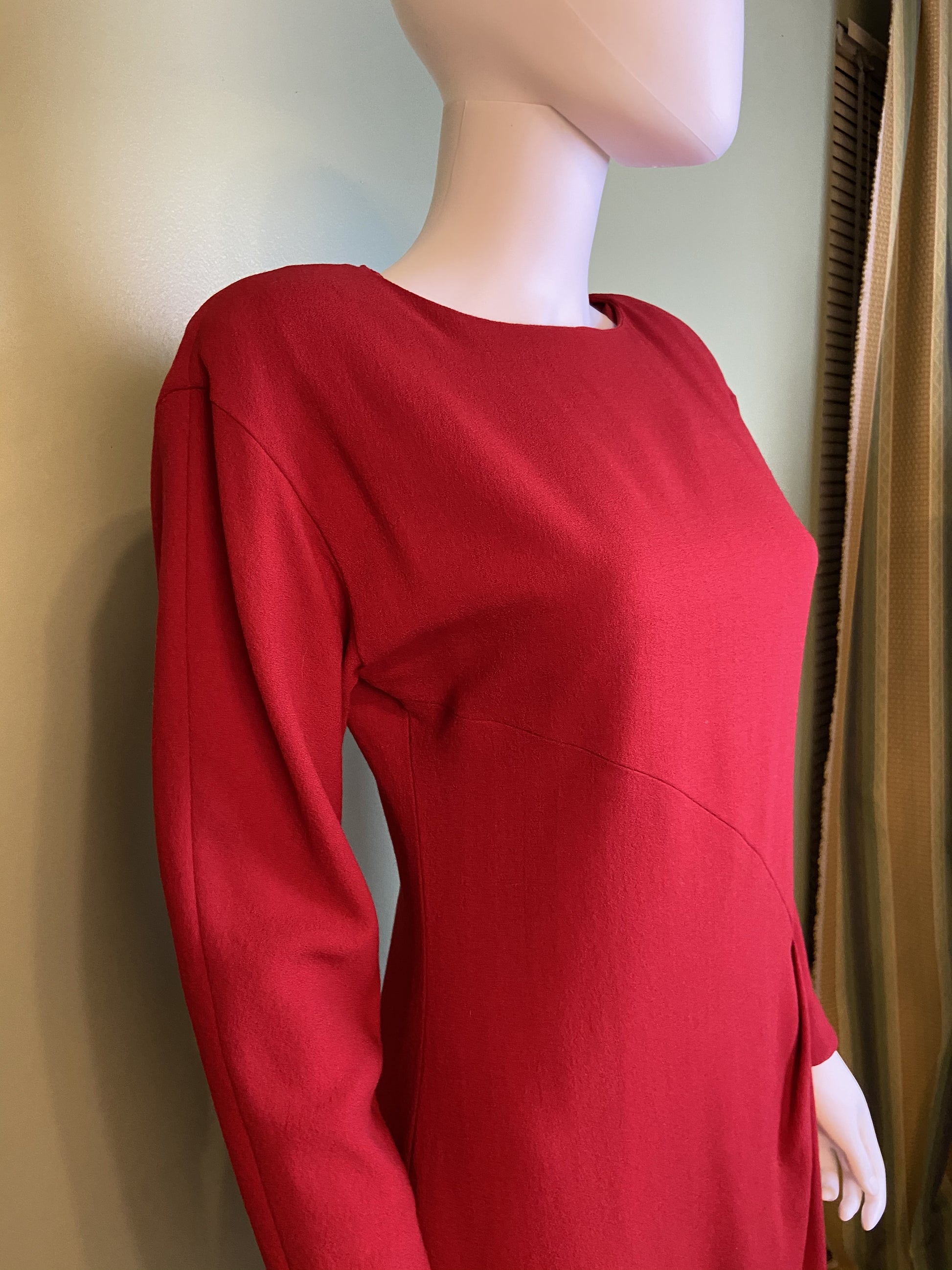 Linda Allard Ellen Tracy Red Wool Fitted Sheath Dress Abby Essie