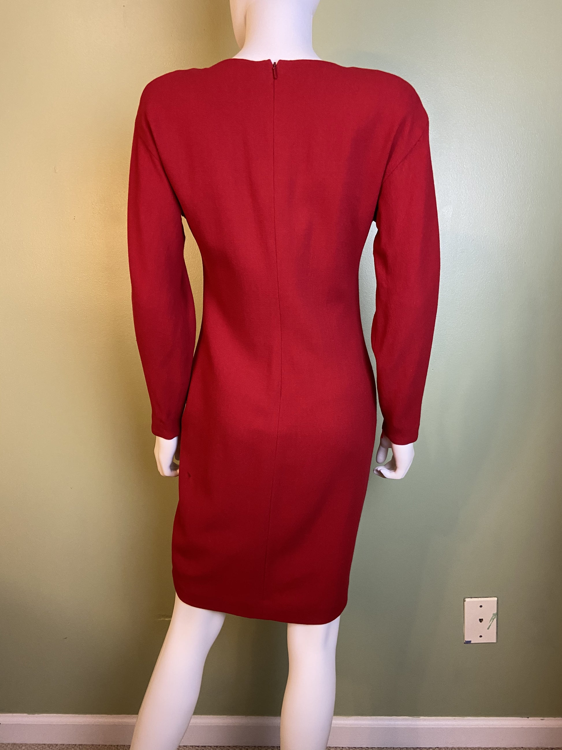 Linda Allard Ellen Tracy Red Wool Fitted Sheath Dress Abby Essie