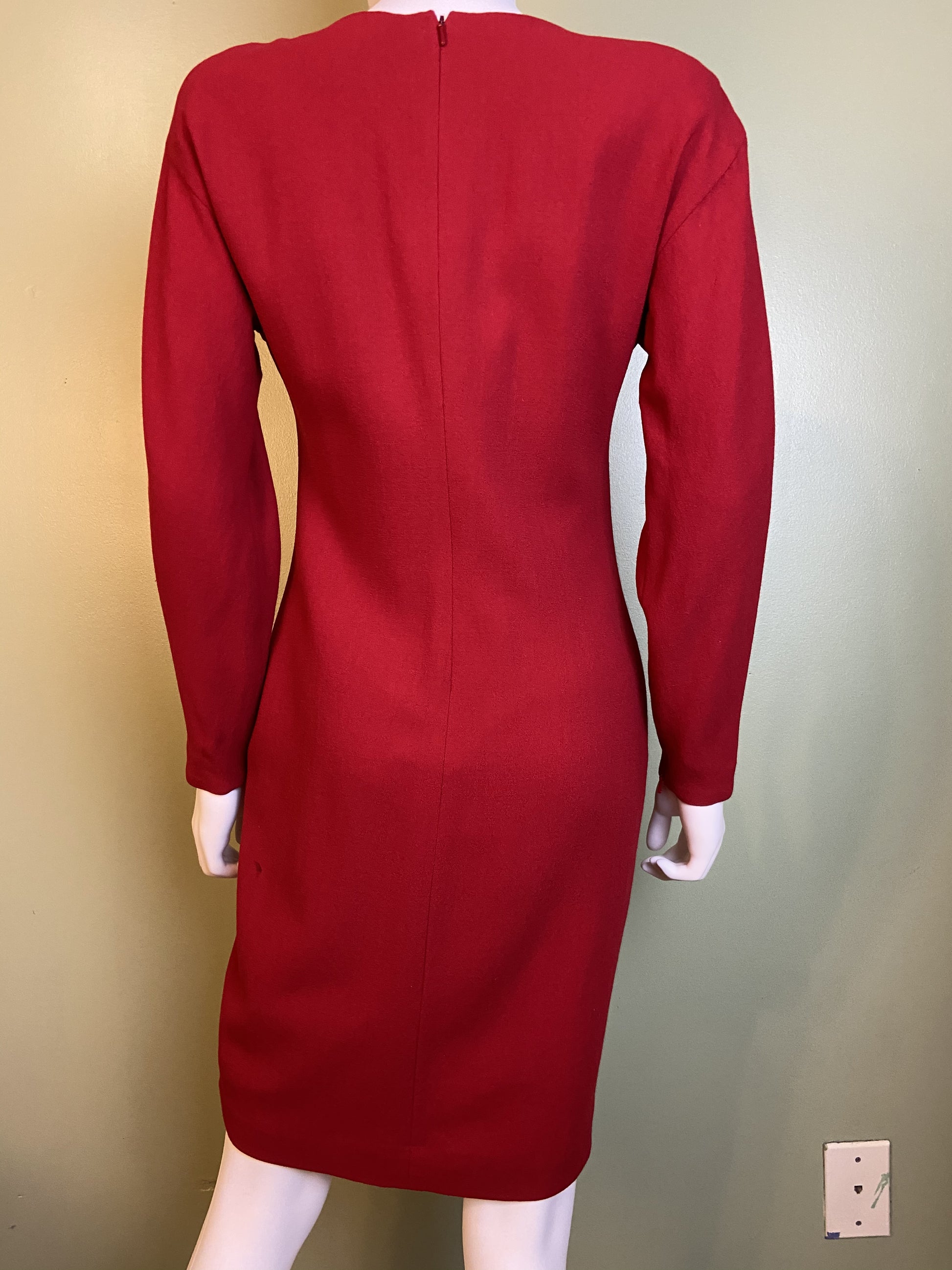 Linda Allard Ellen Tracy Red Wool Fitted Sheath Dress Abby Essie