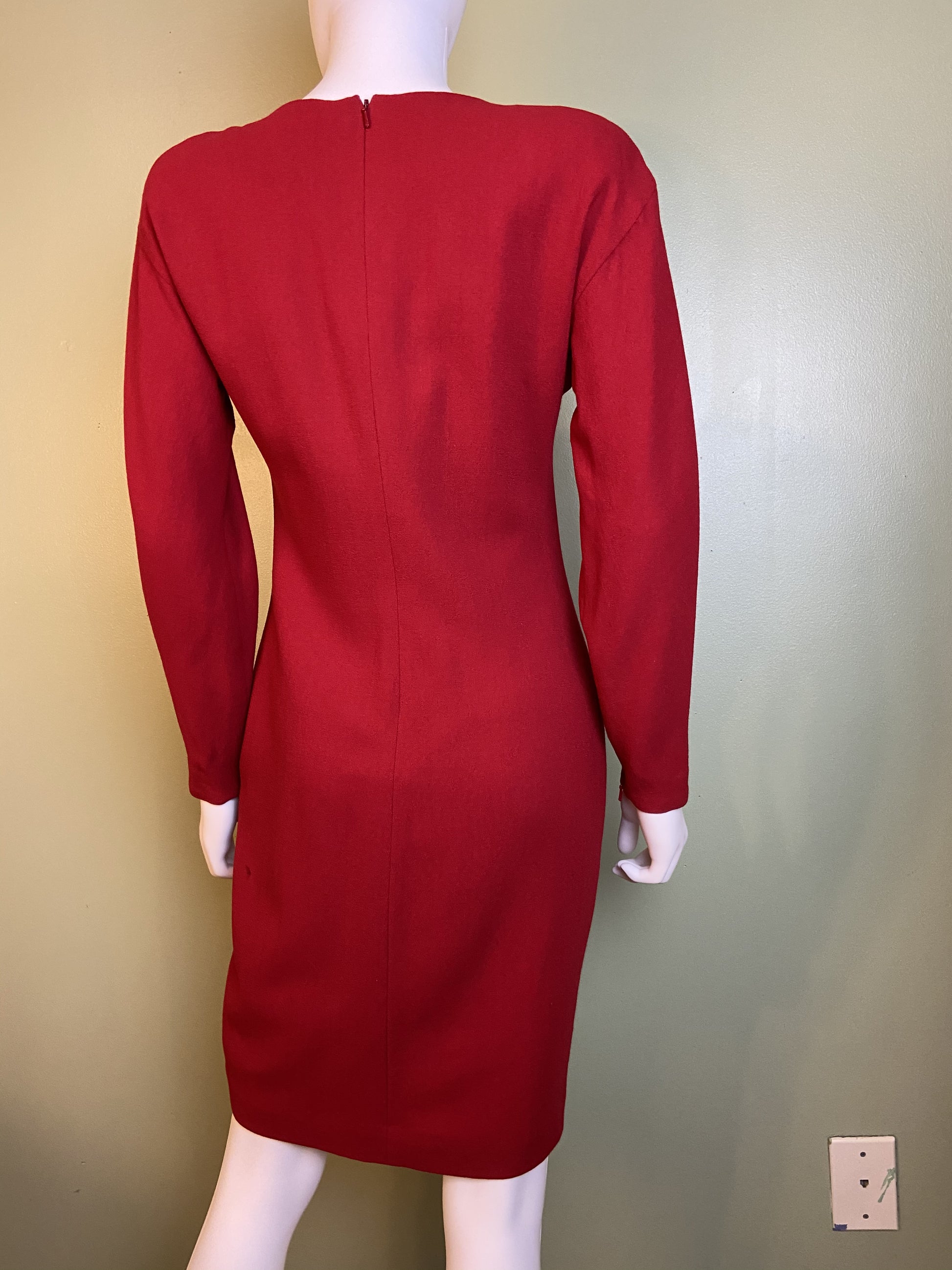 Linda Allard Ellen Tracy Red Wool Fitted Sheath Dress Abby Essie