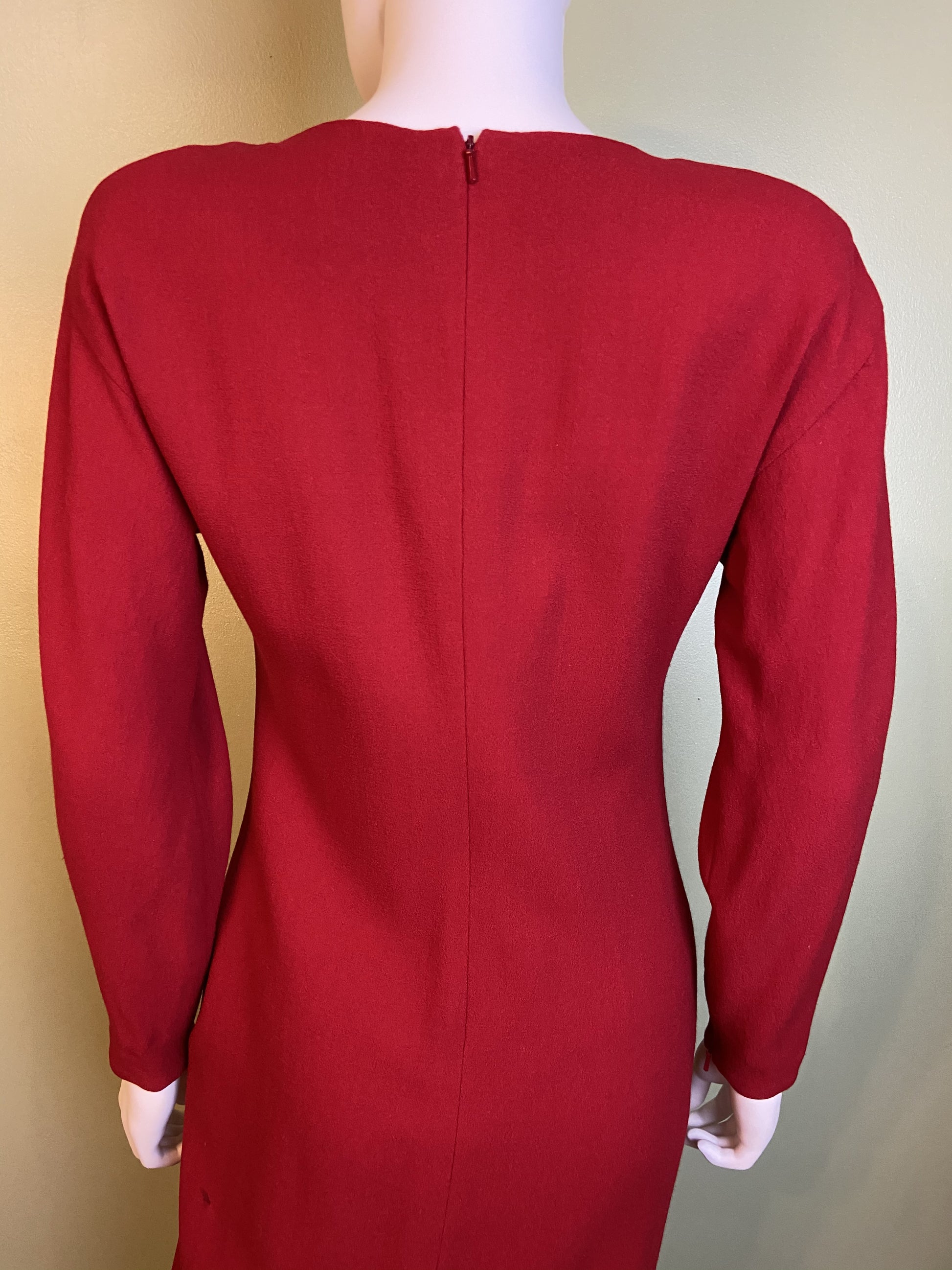 Linda Allard Ellen Tracy Red Wool Fitted Sheath Dress Abby Essie