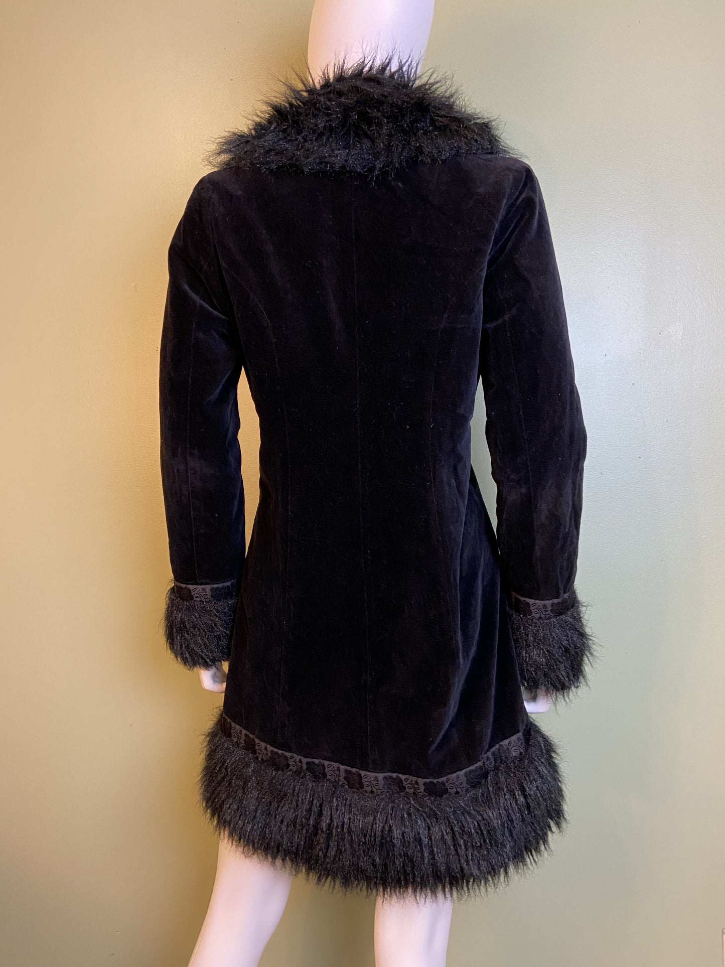 Black Velvet Faux Fur Coat