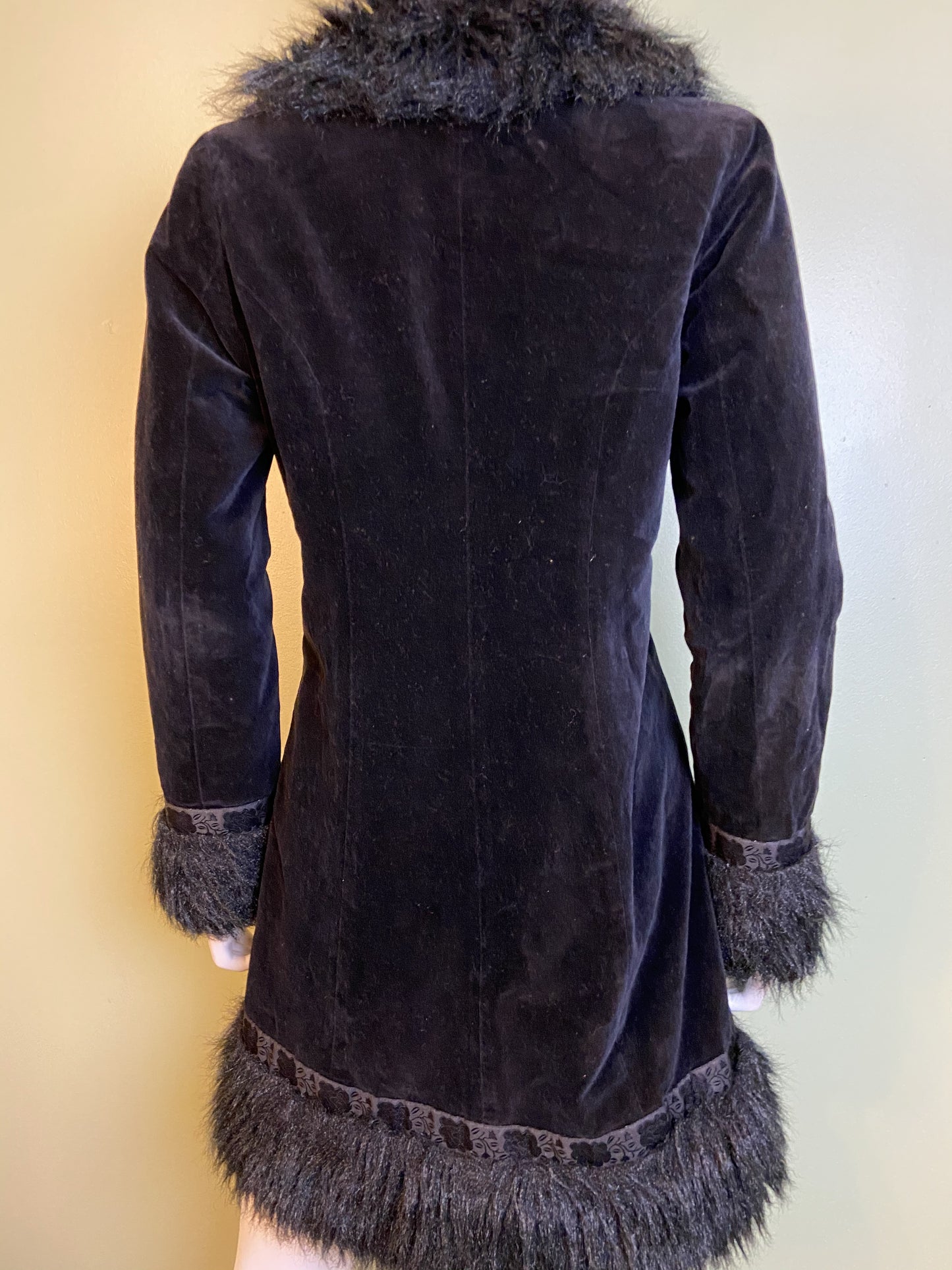 Black Velvet Faux Fur Coat