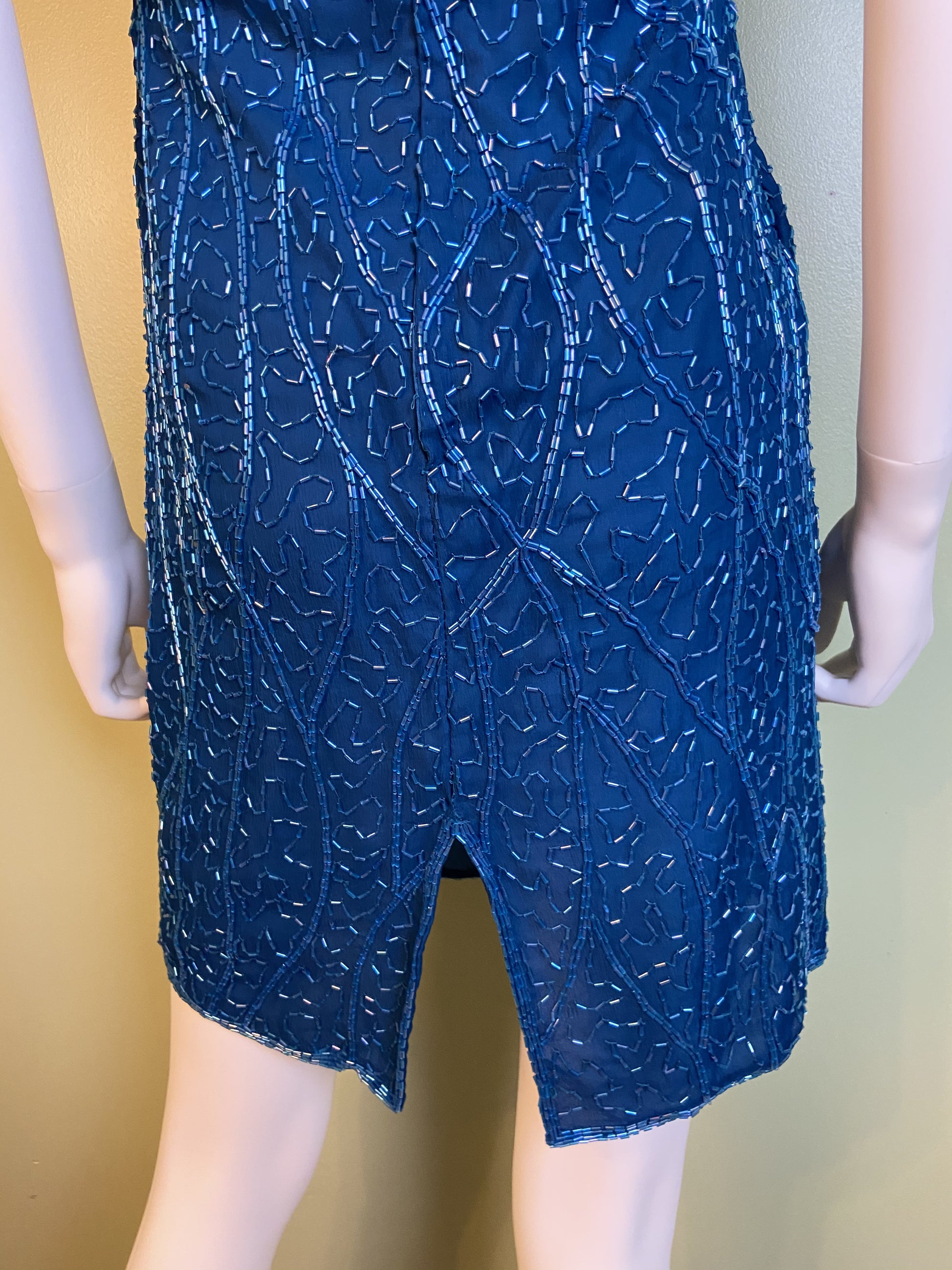 Vintage Turquoise Silver Beaded Icicle Silk Mini Dress Abby Essie