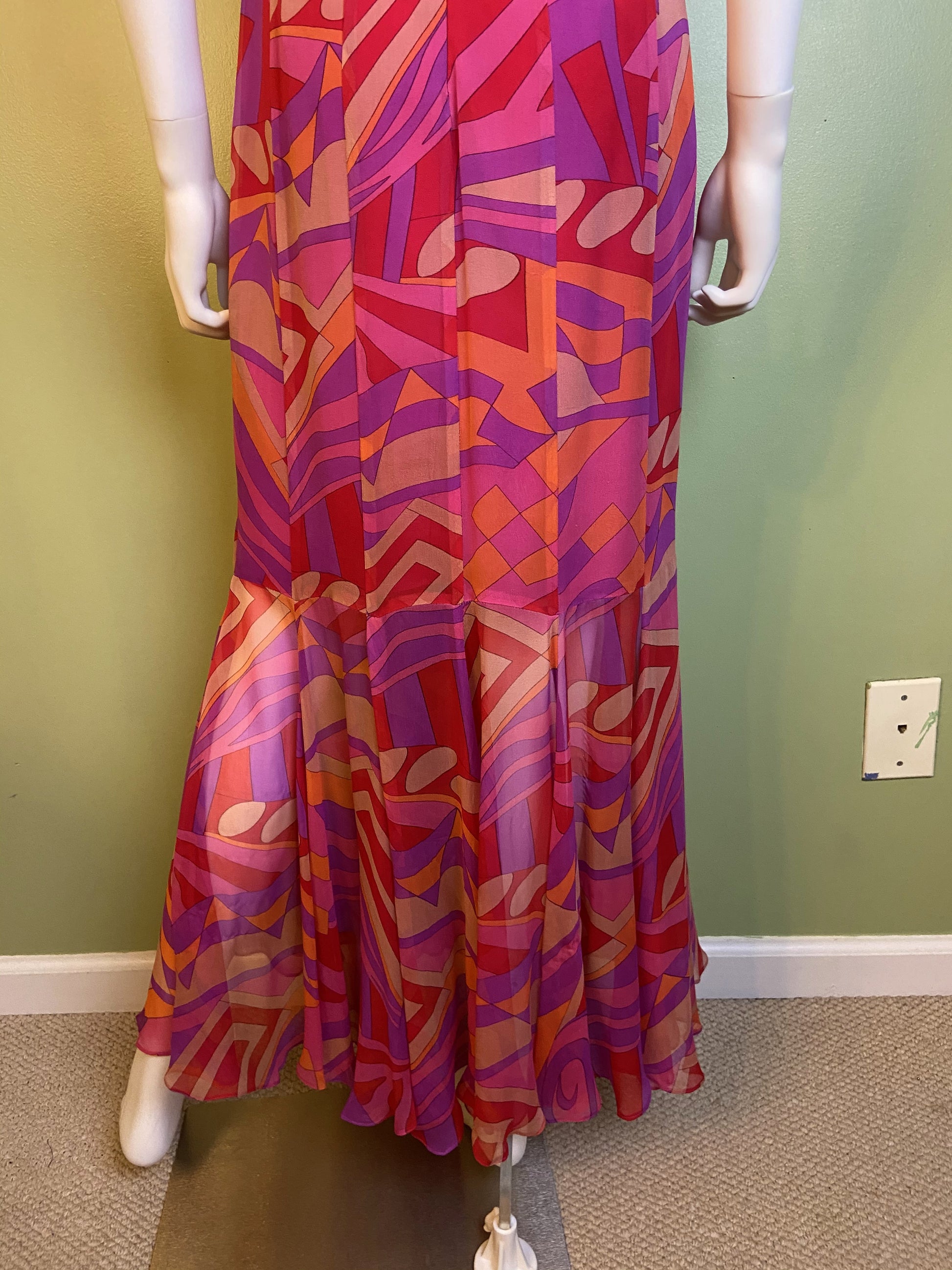 David Meister Pink Orange Strapless Bustier Silk Maxi Dress abby essie