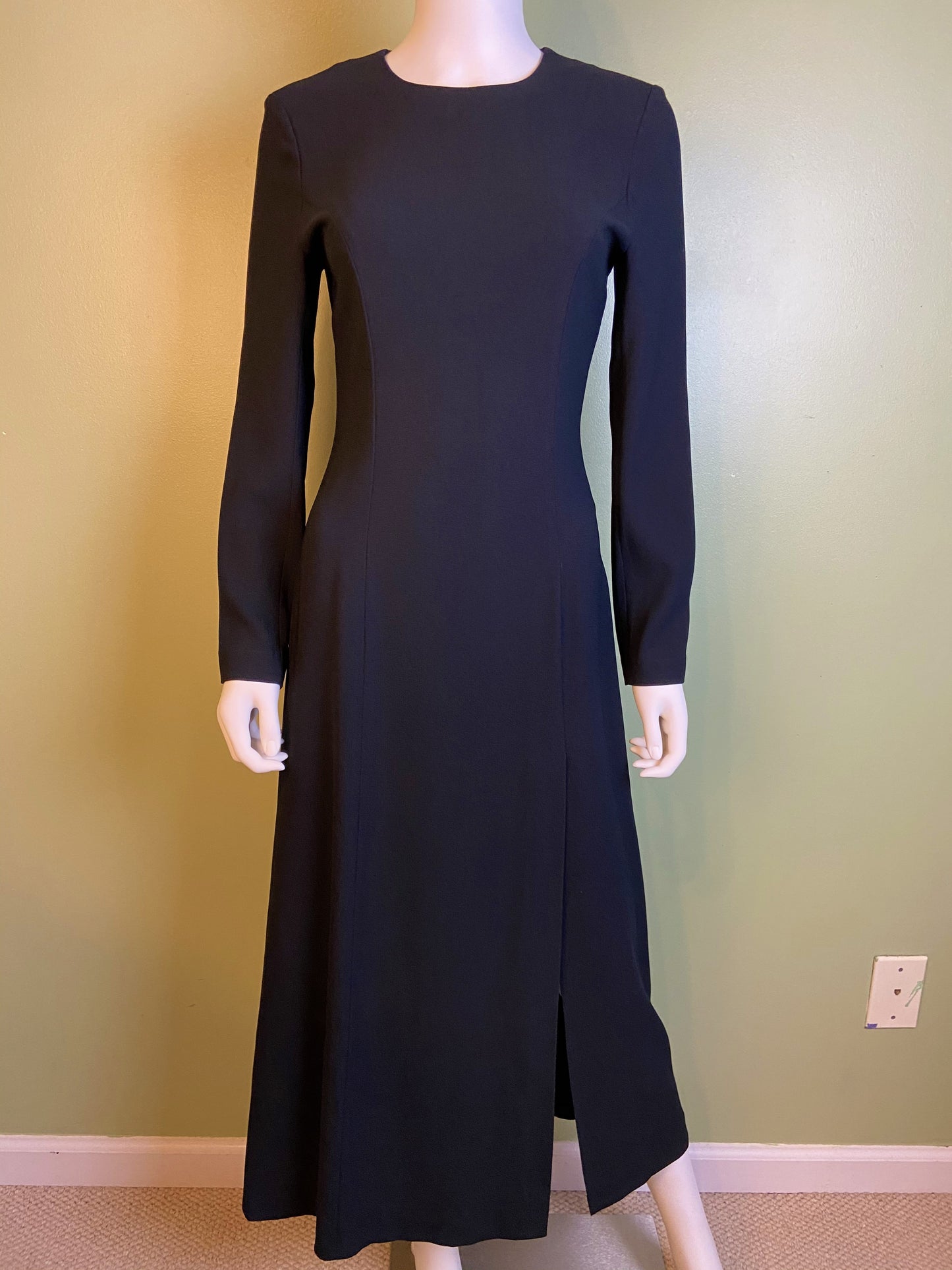 Nwot Kenar Ann Tjian Long Black Crepe Sheath Dress