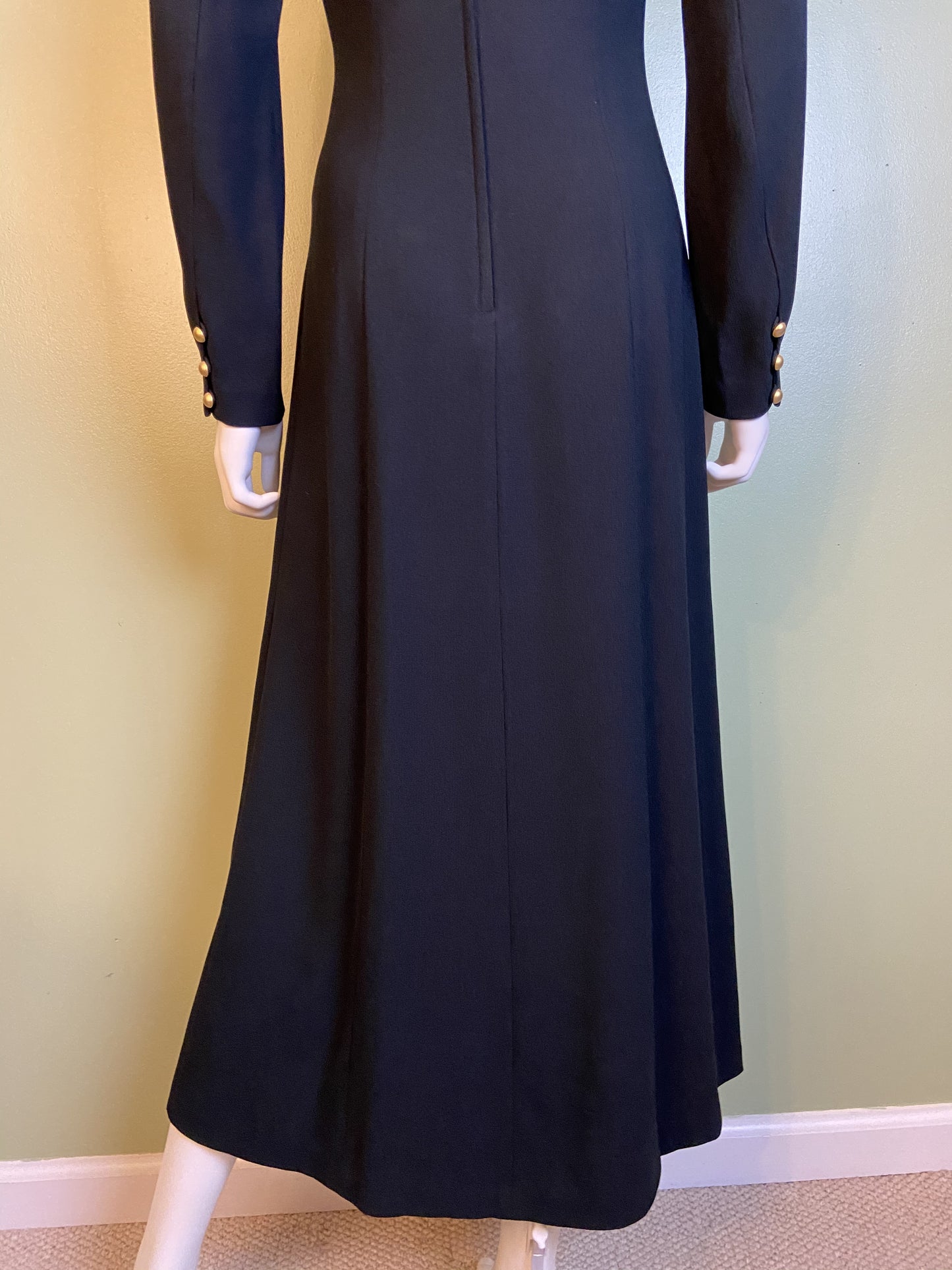 Nwot Kenar Ann Tjian Long Black Crepe Sheath Dress