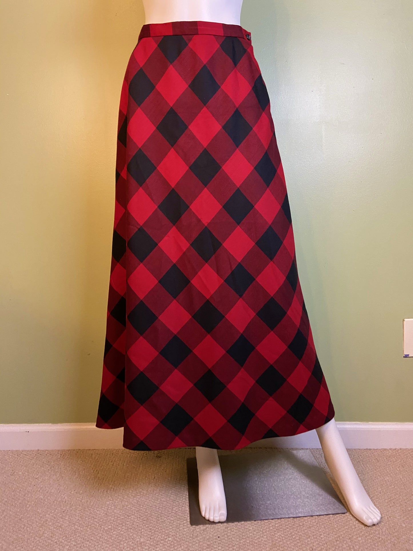 Red Wool Plaid A-Line Maxi Skirt