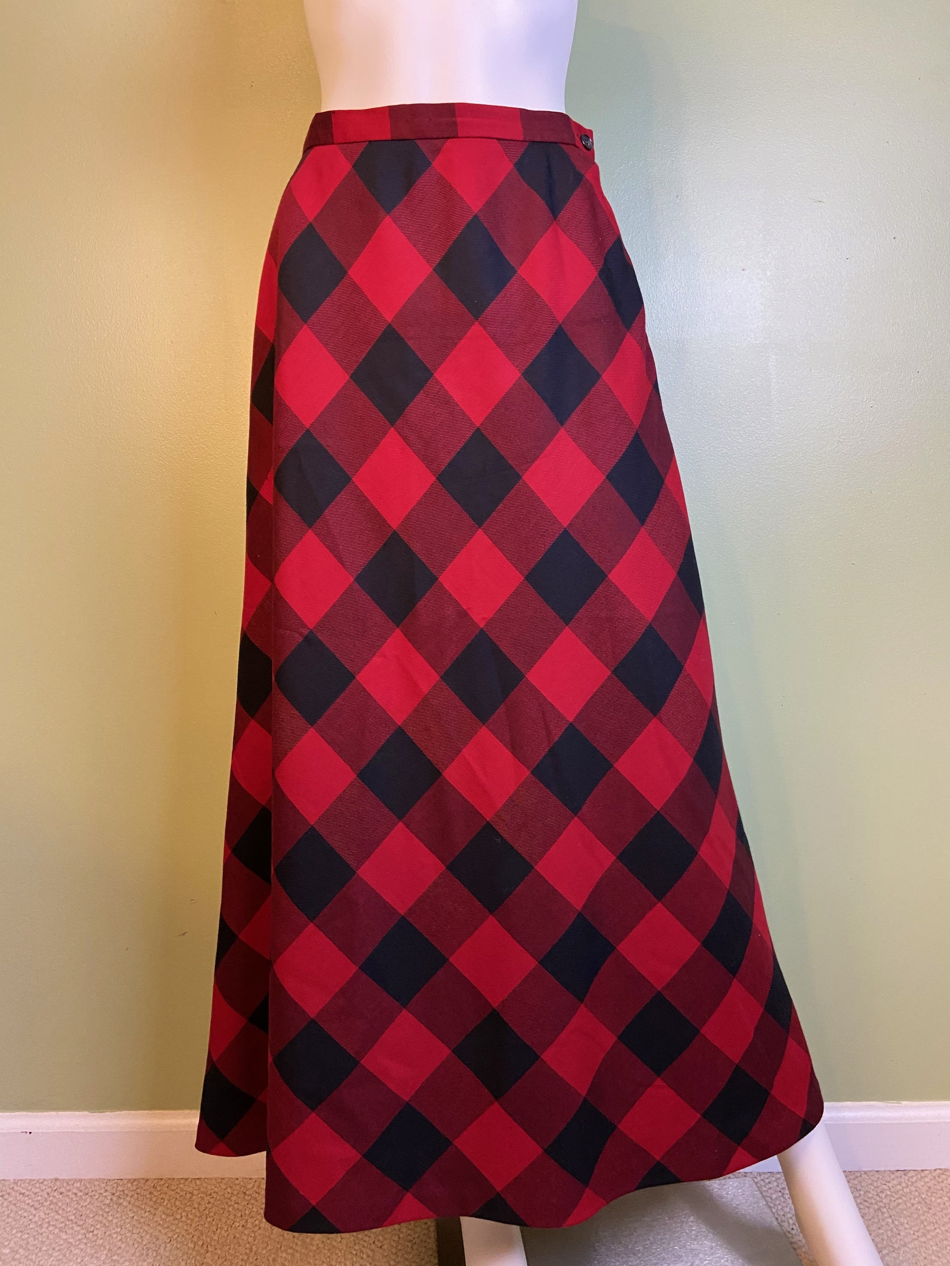 Red Wool Plaid A-Line Maxi Skirt Abby Essie