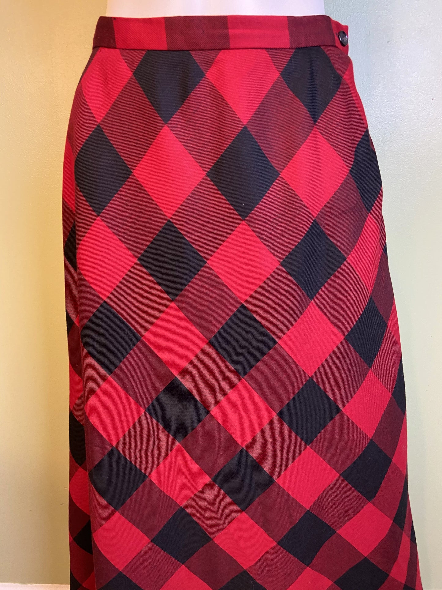 Red Wool Plaid A-Line Maxi Skirt